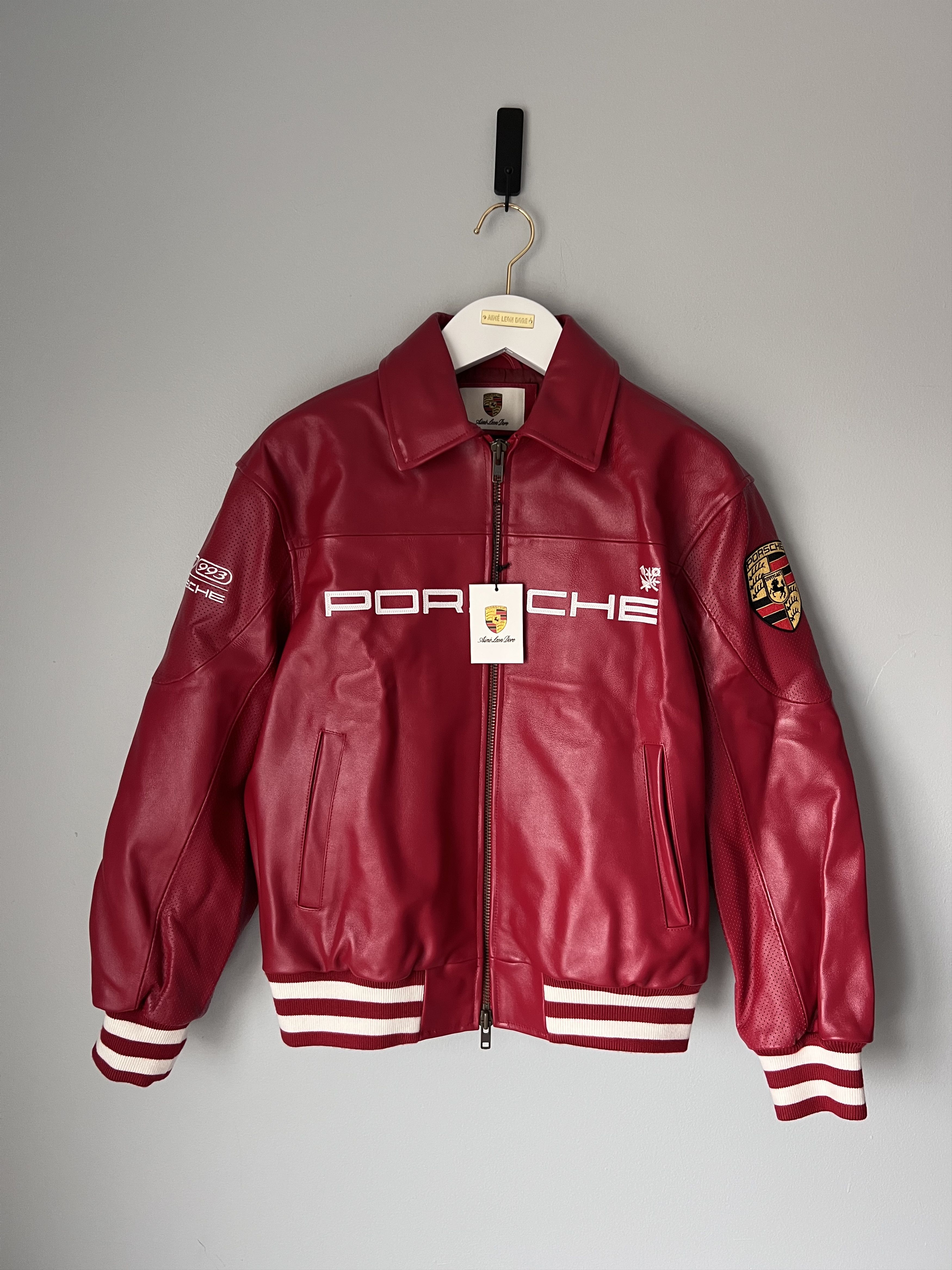 Aime Leon Dore Porsche 993 Turbo Leather Clue Jacket in Red