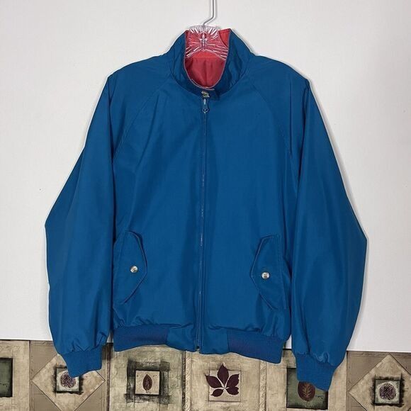 Lands End Bomber Windbreaker Jacket Medium Reversible Blue O