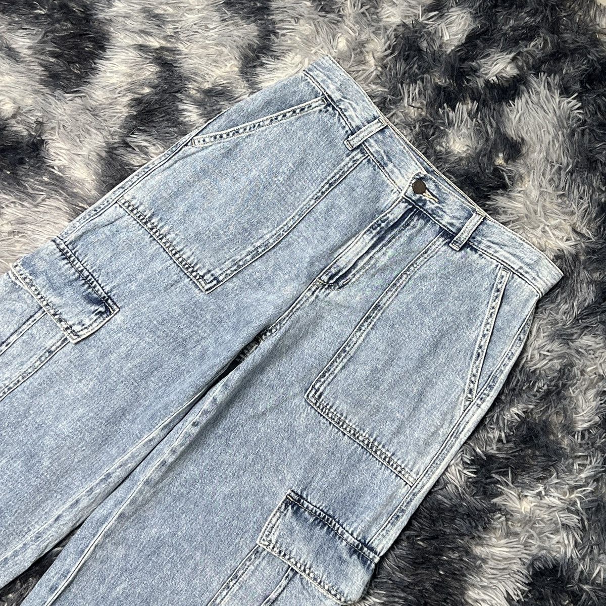 GU GU Wide Loose Baggy Denim Cargo Pants Size US 29 - 3 Thumbnail