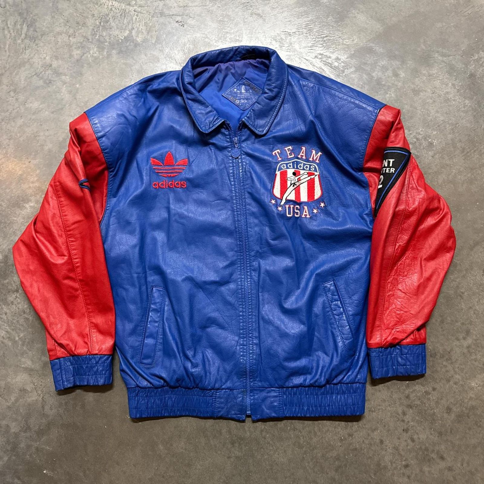 Adidas × Vintage Vintage 1980s RARE Adidas Karate Team USA Leather Jacket Size US L / EU 52-54 / 3 - 3 Thumbnail