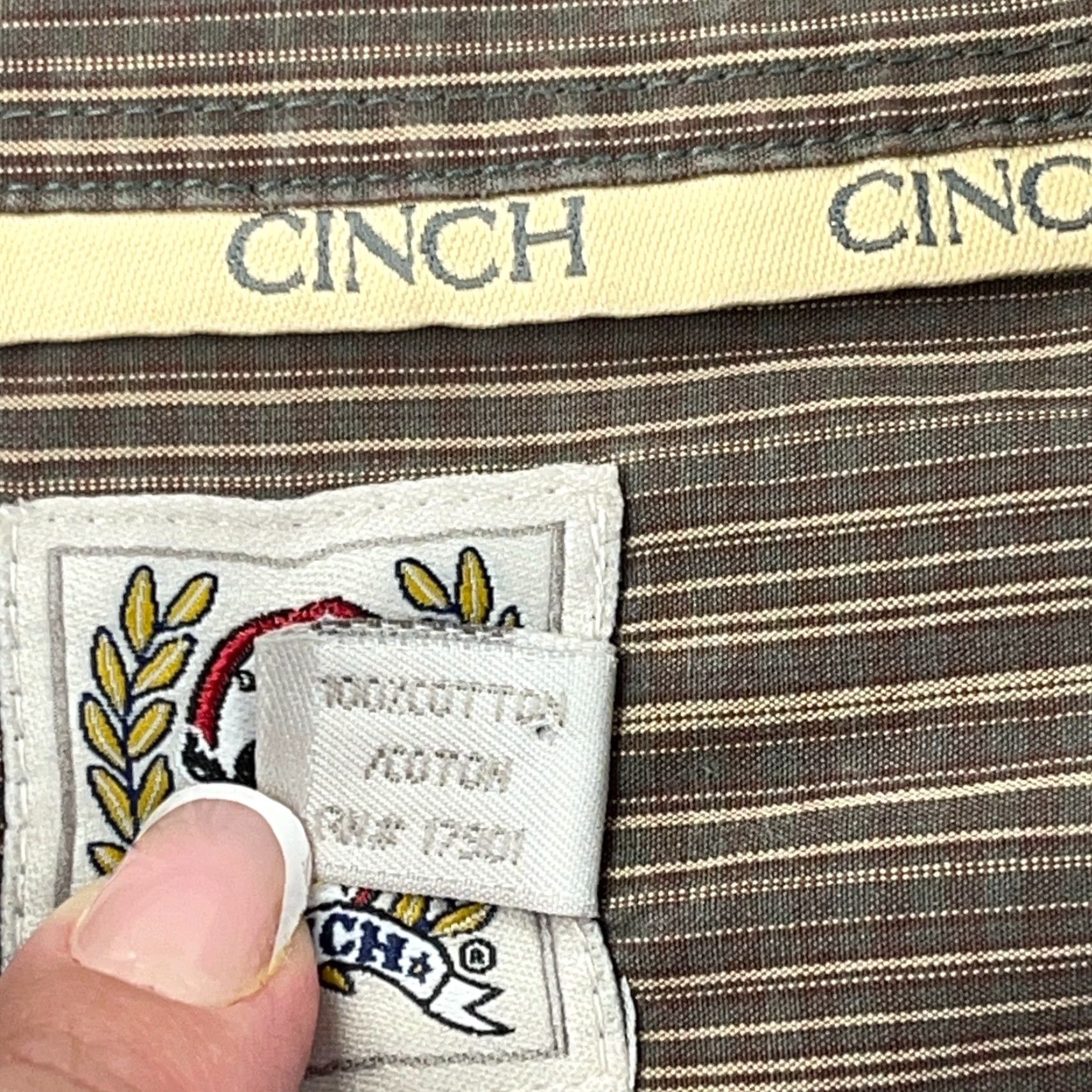 Vintage Cinch Shirt Men XXL 2XL Brown Striped Button Up Western Cowboy Pocket Dress Size 48R - 7 Thumbnail