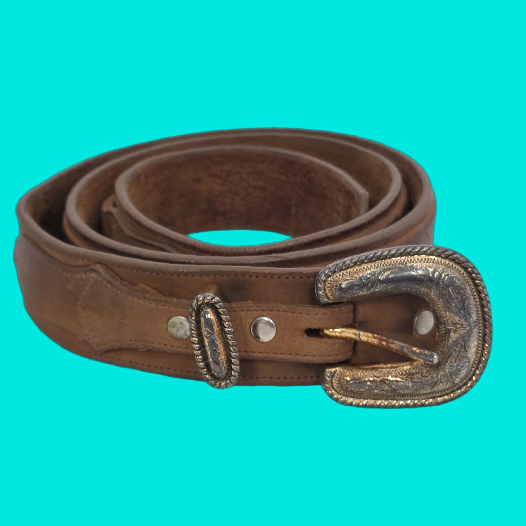 Vintage Nadim Western Belt Genuine Leather Size 38 Brown USA Buckle Accents 1 3/8 in Belt Men Size 38 - 1 Thumbnail