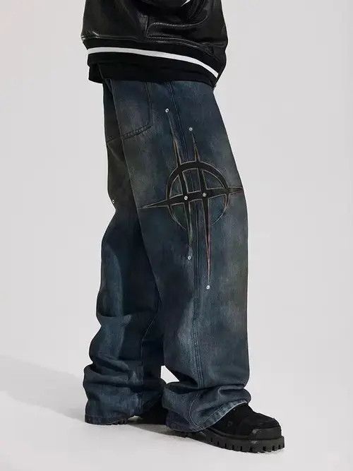 Japanese Brand × Jean × Vintage Vintage patchwork studded casual straight-leg jeans Size US 32 / EU 48 - 1 Thumbnail