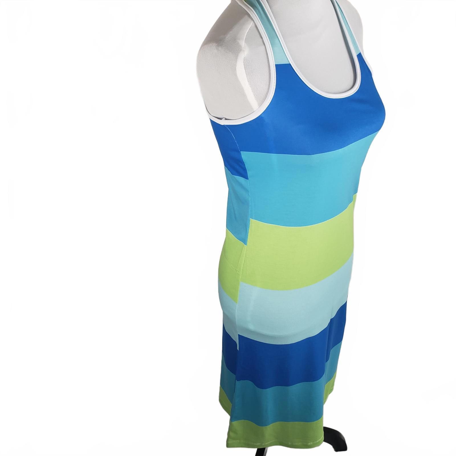 Designer Blue and Lime Style Striped Racerback Tank Dress OOAK Size S / US 4 / IT 40 - 4 Thumbnail