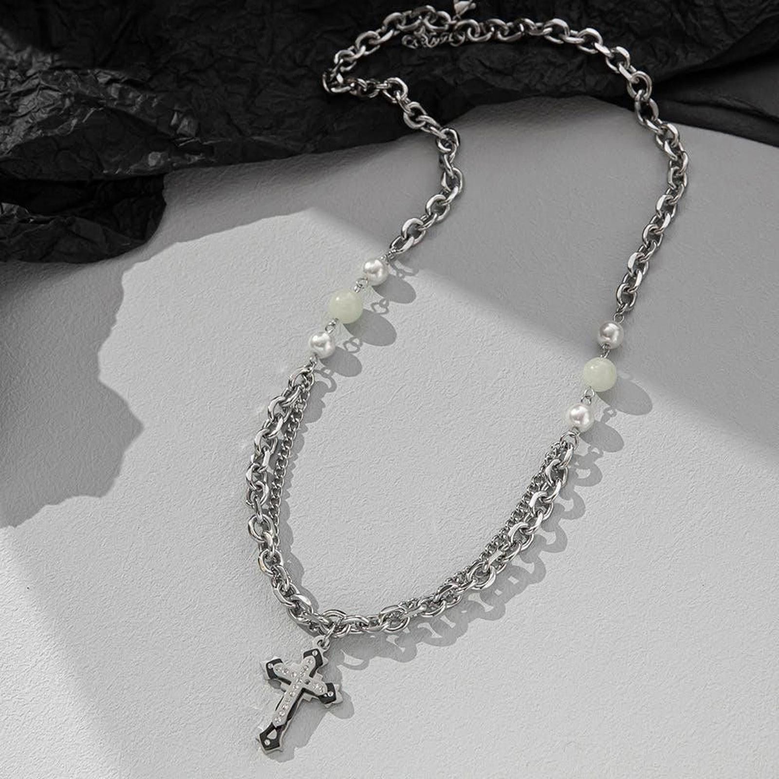 Jewelry Cross Stacked Pearl Chain Necklace Size ONE SIZE - 3 Thumbnail
