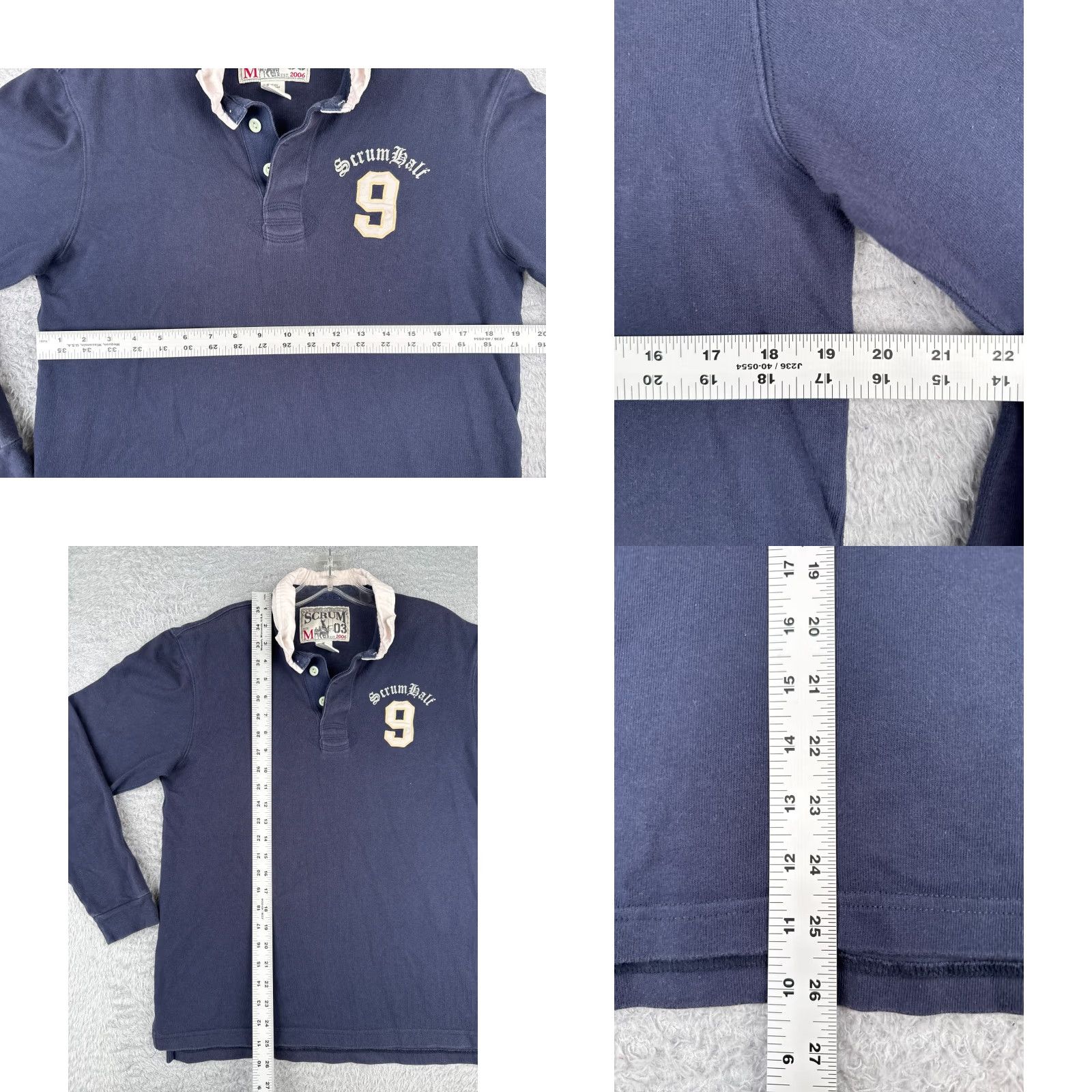 Vintage Scrum Shirt Men Medium Blue Rugby Long Sleeve 100% Cotton Vintage Embroidered Logo Polo Shirt Striped All Seasons Golf Sports Mens Size US M / EU 48-50 / 2 - 8 Thumbnail
