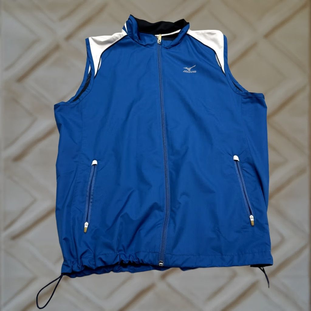 Mizuno Mizuno Lightweight Running Vest Jacket Men XL Blue White Hooded Breathable No Sleeves Pockets All Seasons Size US XL / EU 56 / 4 - 1 Thumbnail