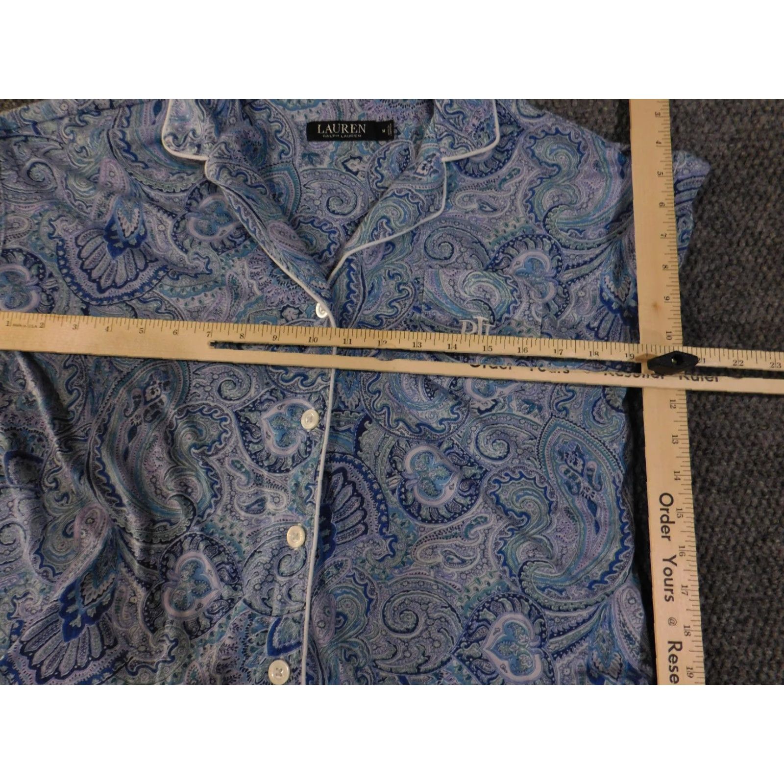 Ralph Lauren Lauren Ralph Lauren Pajama Top Womens M Blue Paisley Short Sleeve Button up Size M / US 6-8 / IT 42-44 - 5 Thumbnail