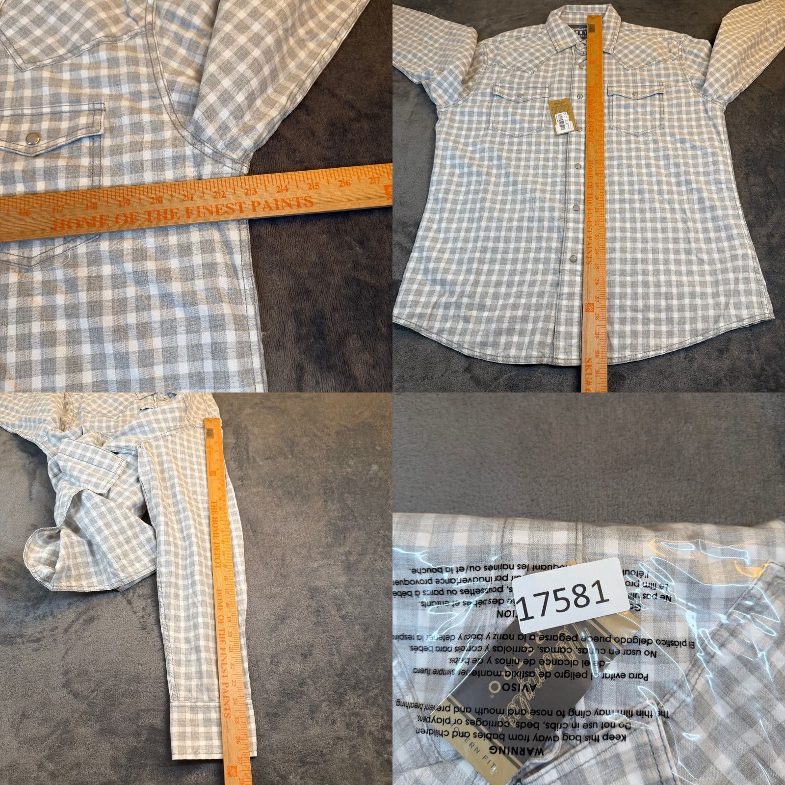 Wrangler VINTAGE Wrangler Retro Premium Grey White Gingham Western Pearl Snap Shirt Men Large NWT Size US L / EU 52-54 / 3 - 8 Thumbnail