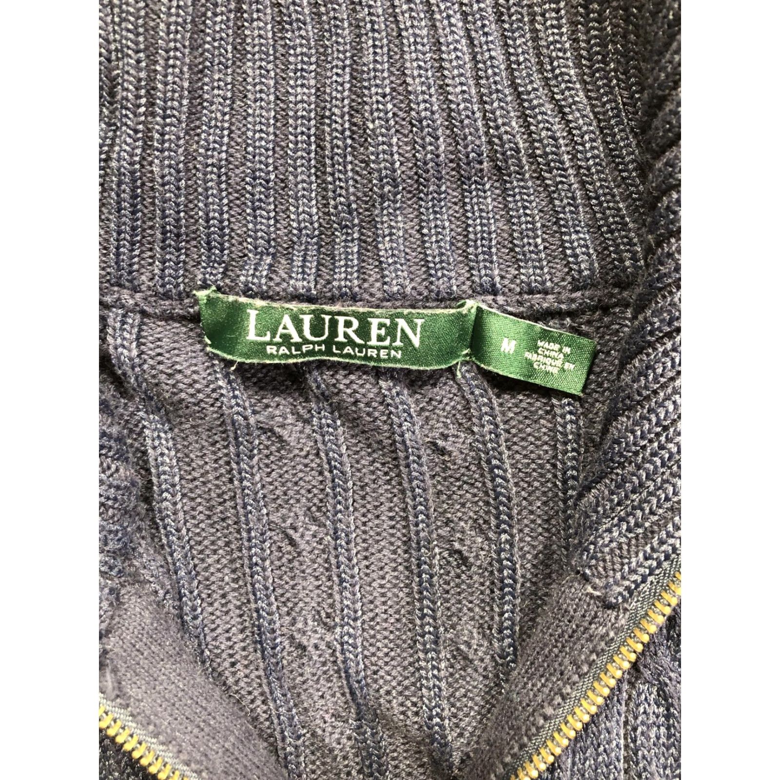 Ralph Lauren VINTAGE? No. Lauren Ralph Lauren Sweater Womens M Navy Cable Knit Full Zip RL Crest Size M / US 6-8 / IT 42-44 - 7 Thumbnail