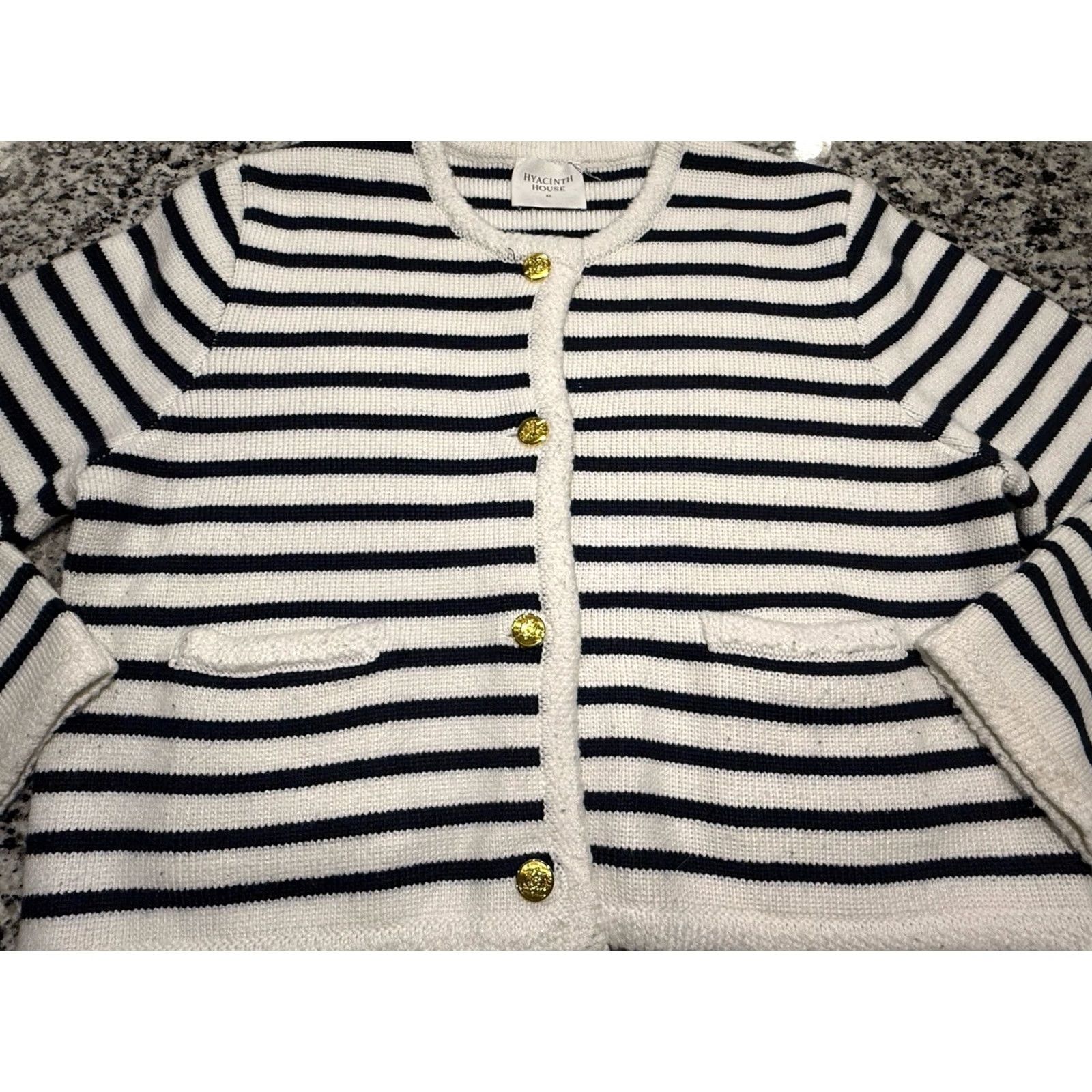 Vintage VINTAGE Hyacinth House Maybourne Cardigan White Striped Gold Button XL Women Sweater Size XL / US 12-14 / IT 48-50 - 3 Thumbnail