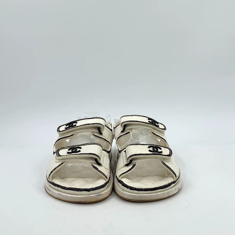 Chanel Chanel Beige logo Velcro open-toe casual flat sandals Size US 7.5 / IT 37.5 - 3 Thumbnail