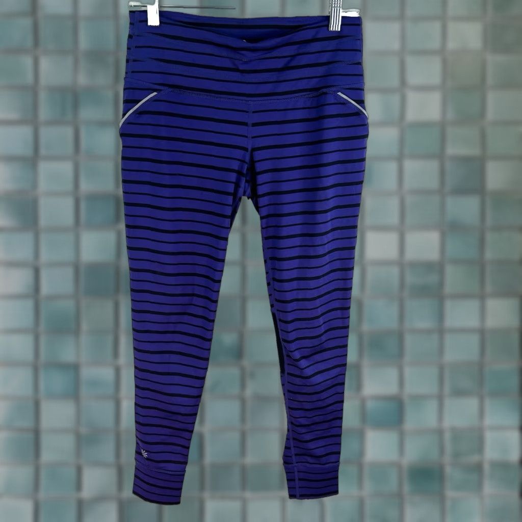 Athleta Athleta Leggings Shirt Womens Small Purple Striped 29in Inseam 27in NYLON/Polyester/Spandex Athleisure Yoga Activewear Size 28" / US 6 / IT 42 - 1 Thumbnail