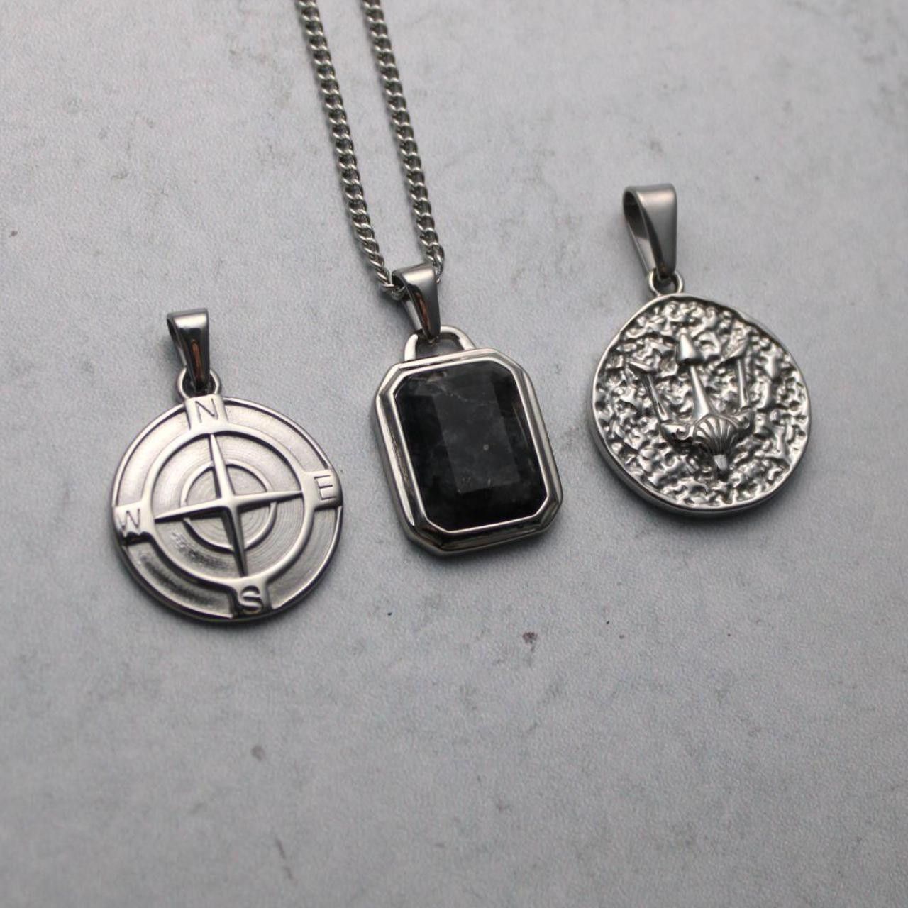 Jewelry Silver Pendant Set - Compass, Spectrolite Stone, Trident Size ONE SIZE - 2 Thumbnail