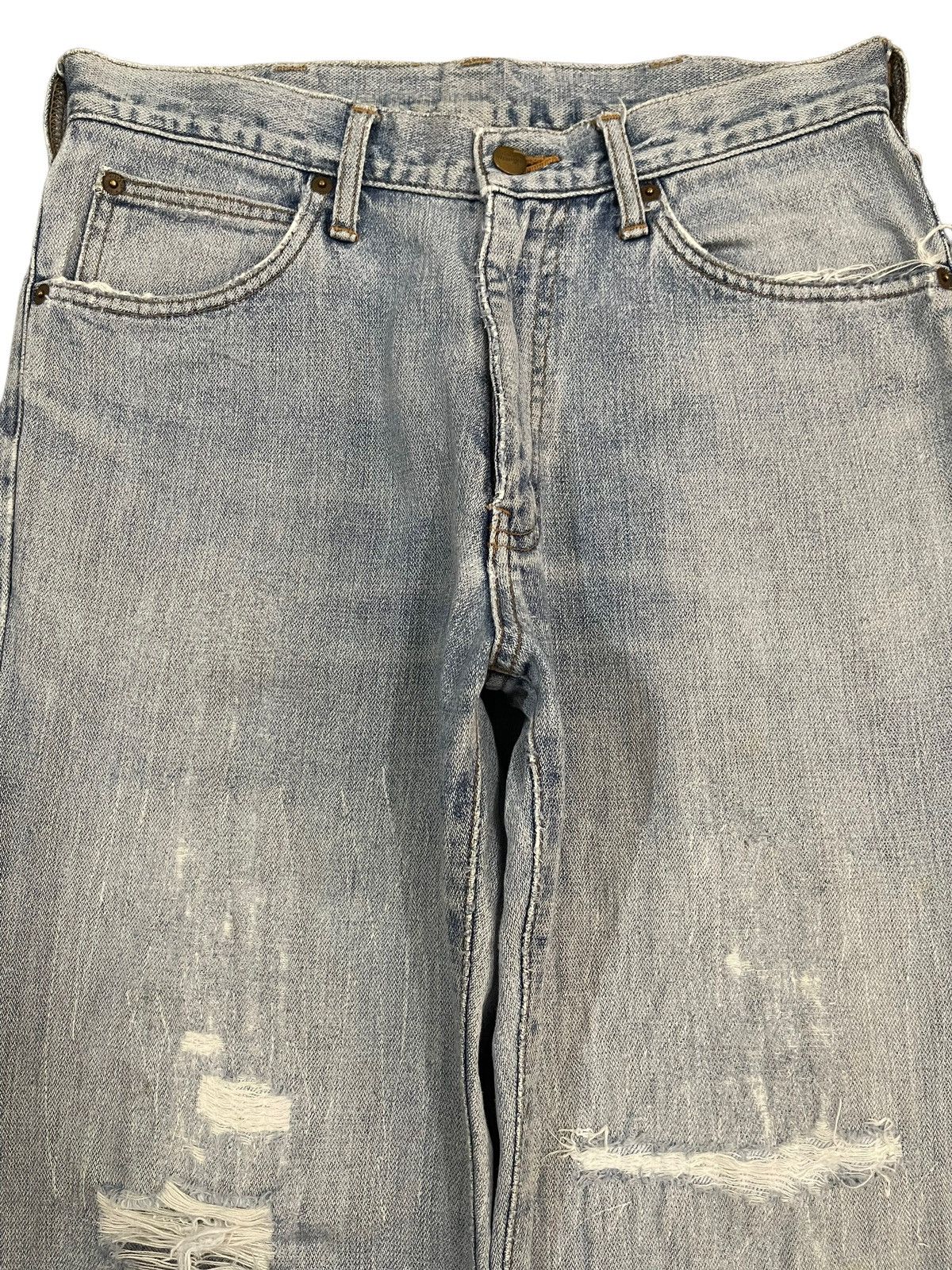 Wrangler Vintage 90s Wrangler Blue Wash Distress Straight Leg Loose Size US 30 / EU 46 - 3 Thumbnail