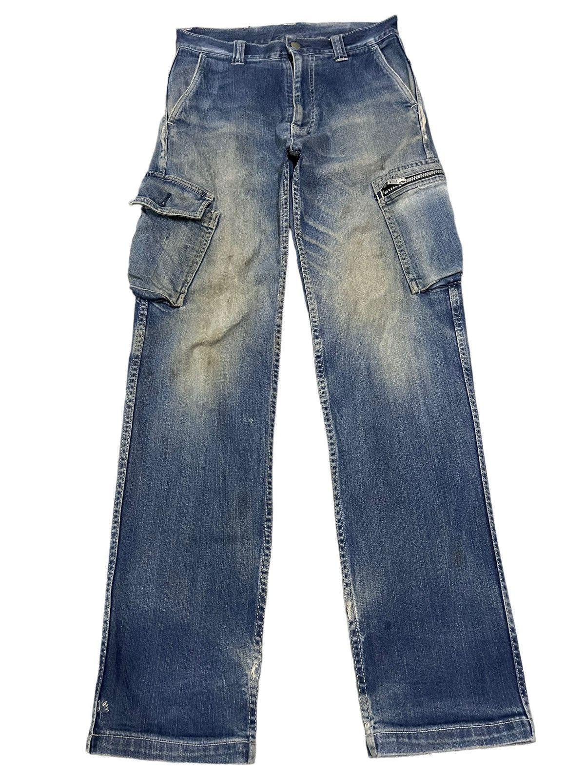 image of Hype Vintage Blue Wash Multipocket Cargo Jeans, Men's (Size 28)