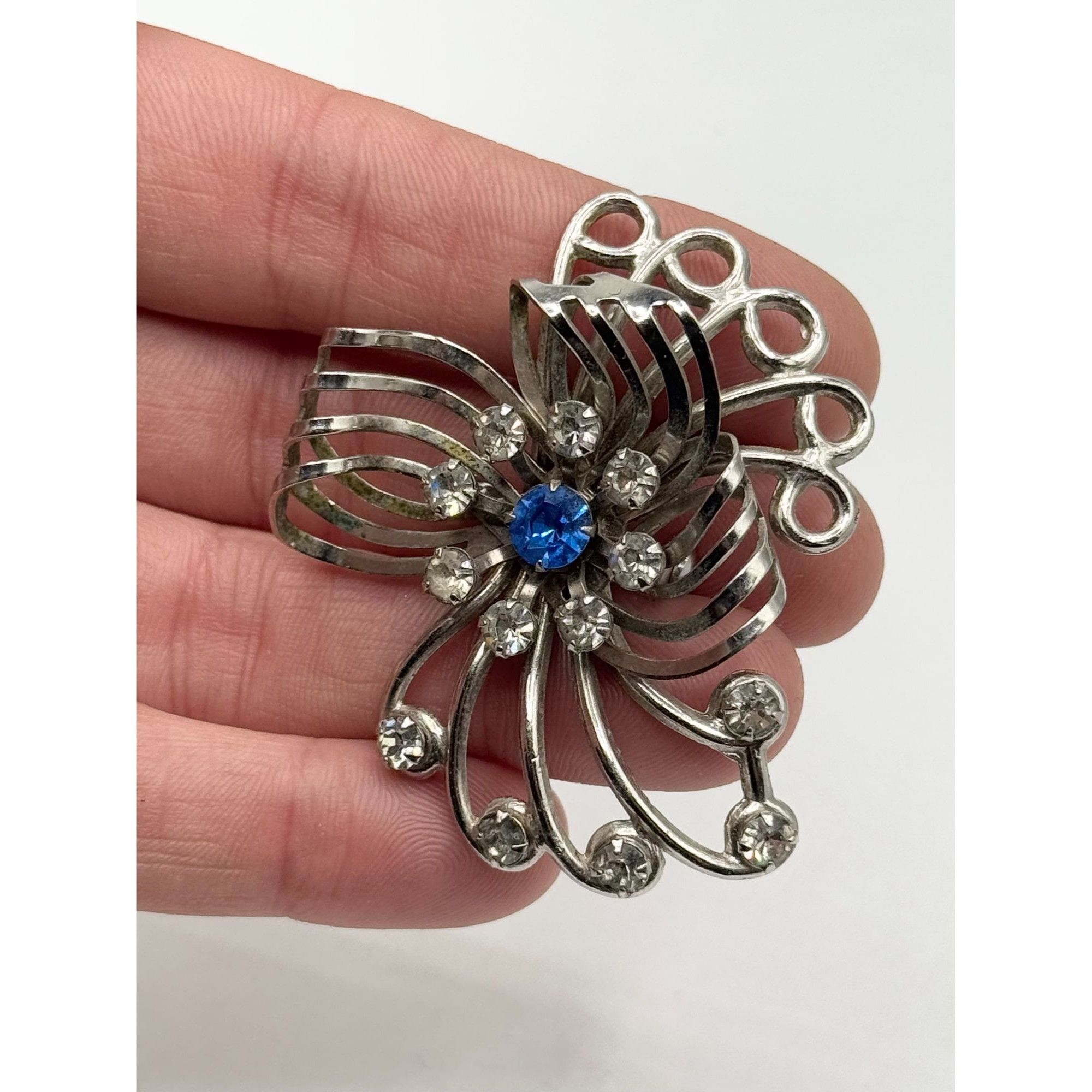 Vintage Vintage blue rhinestone flower brooch pin pendant Size ONE SIZE - 3 Thumbnail