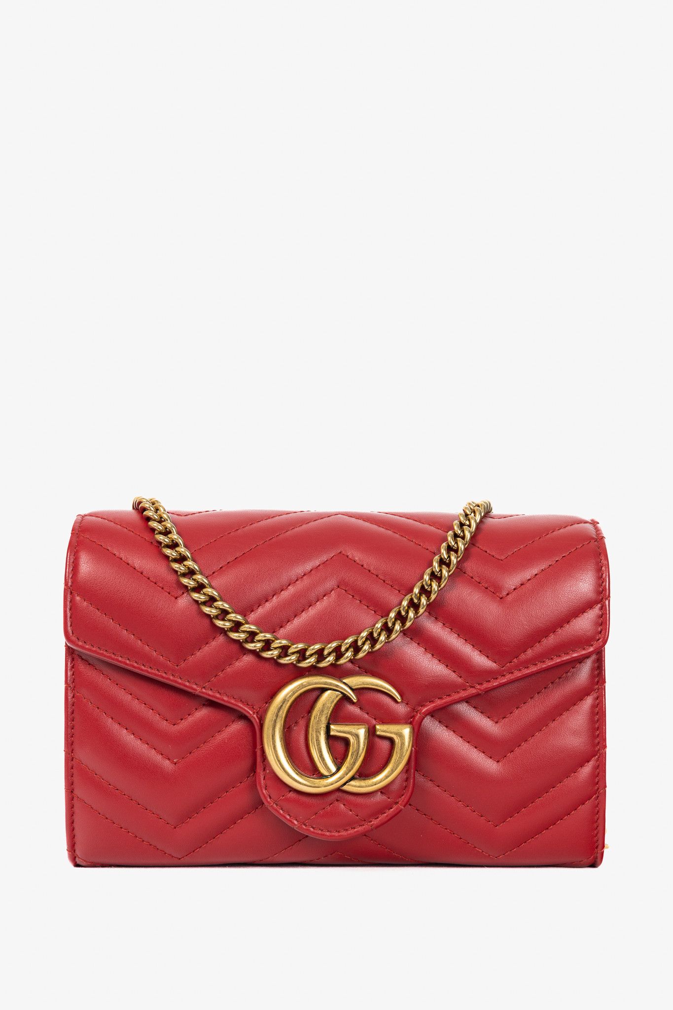 Gucci Gucci GG Marmont Matelasse Chevron Leather Wallet on Chain Size ONE SIZE - 1 Thumbnail