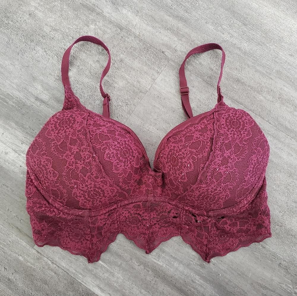 Designer Burgundy Lace Detailed VS Bustier Bra Size ONE SIZE - 1 Thumbnail