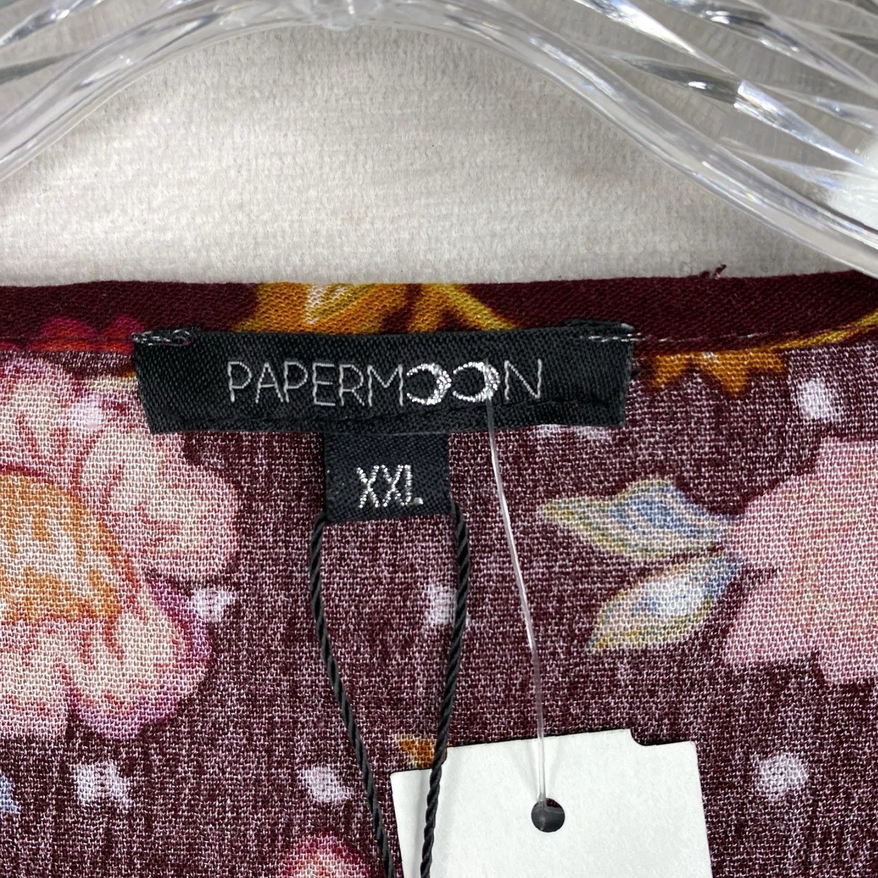 Vintage Papermoon Women 2XL Top Red Floral Boho Tie Neck 3/4 Sleeve Pullover NWT Blouse Shirt Size XXL / US 16-18 / IT 52-54 - 5 Thumbnail