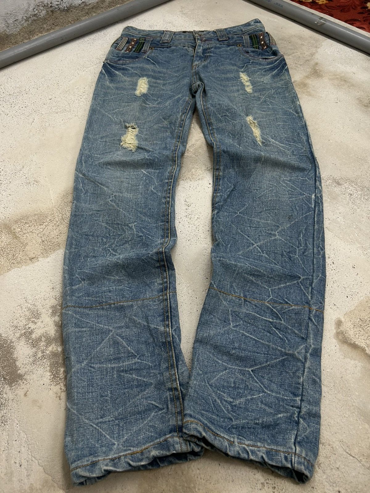 Wave List Double Japan Waist Clawn Marks Cracked Washed