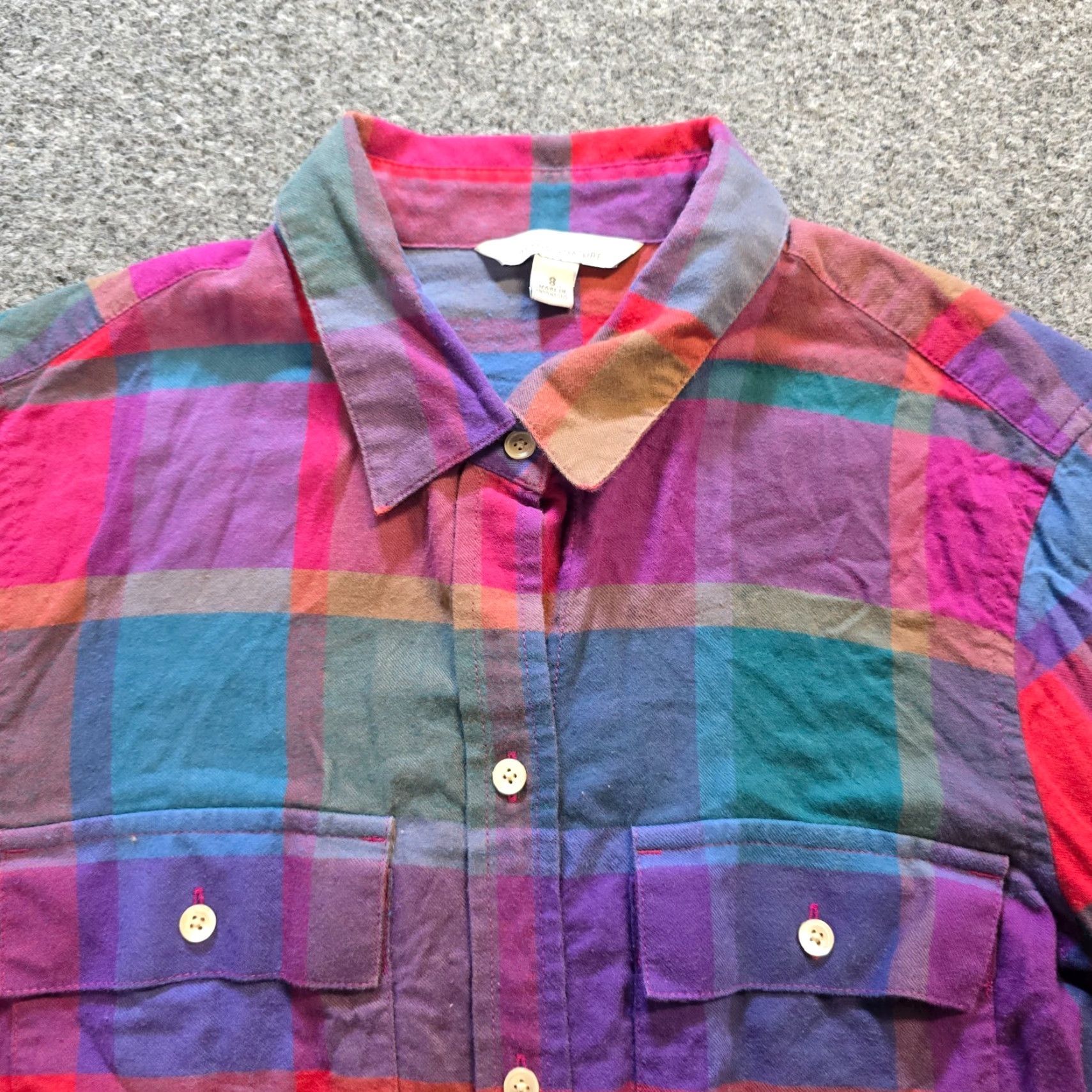 Vintage LL Bean Signature Top Womens Size 8 Pink Purple Plaid Flannel Button Up Casual Size M / US 6-8 / IT 42-44 - 2 Thumbnail