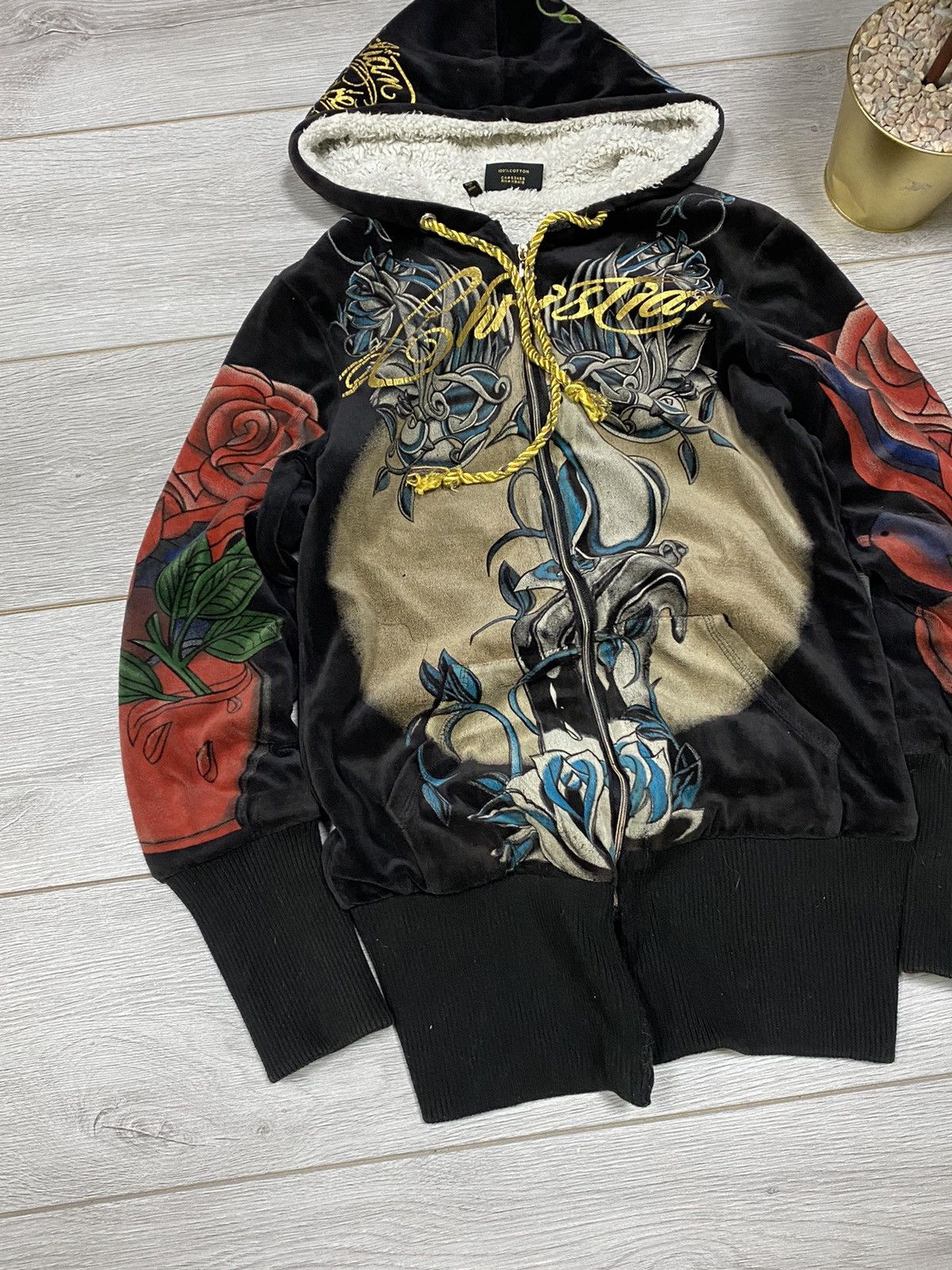 Ed Hardy Christian Audigier 🌹 velour all over print hoodie zip fleece Size M / US 6-8 / IT 42-44 - 4 Thumbnail