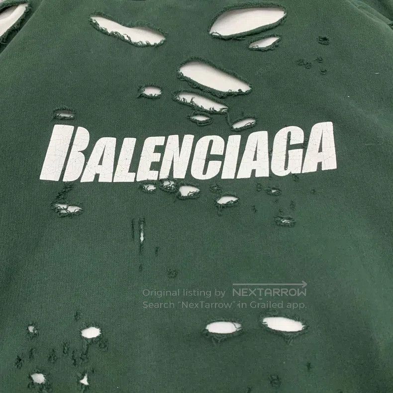 Balenciaga Balenciaga Green Hole Destroyed Aged Hoodie Sweatshirt Size US XS / EU 42 / 0 - 6 Thumbnail