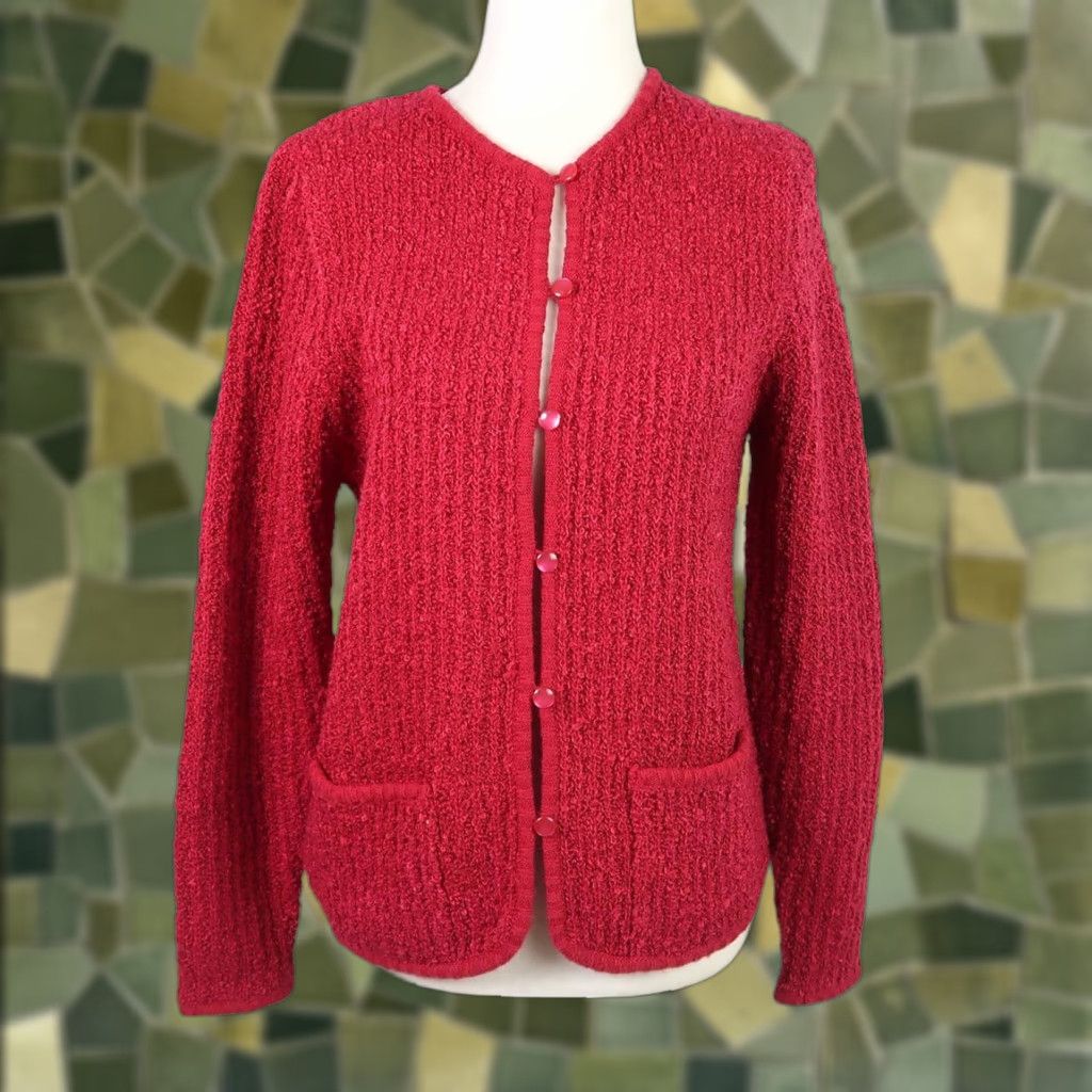 Pinko VINTAGE 90s raspberry pink textured knit cardigan sweater S front button Women Size S / US 4 / IT 40 - 1 Thumbnail