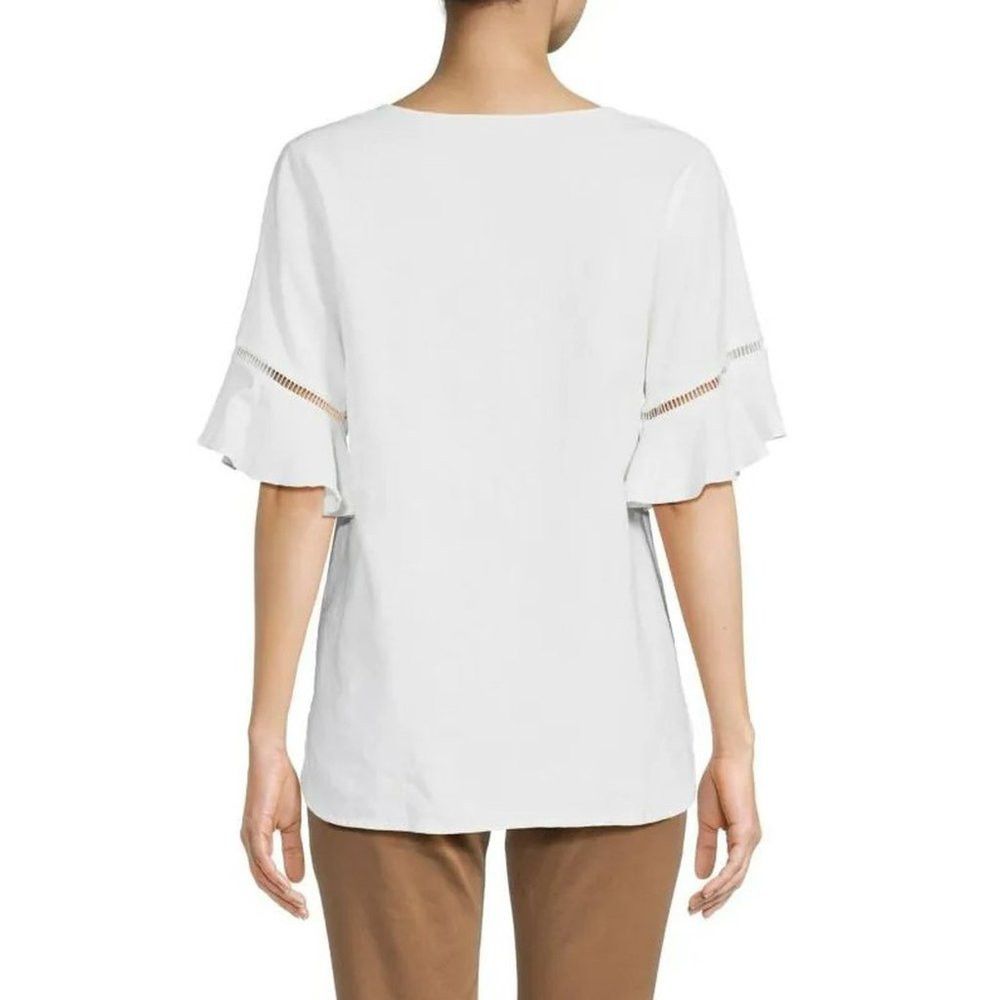 Ellen Tracy NWT New $89 Ellen Tracy Tie Neck Linen Blend White Top Size Size M / US 6-8 / IT 42-44 - 2 Thumbnail