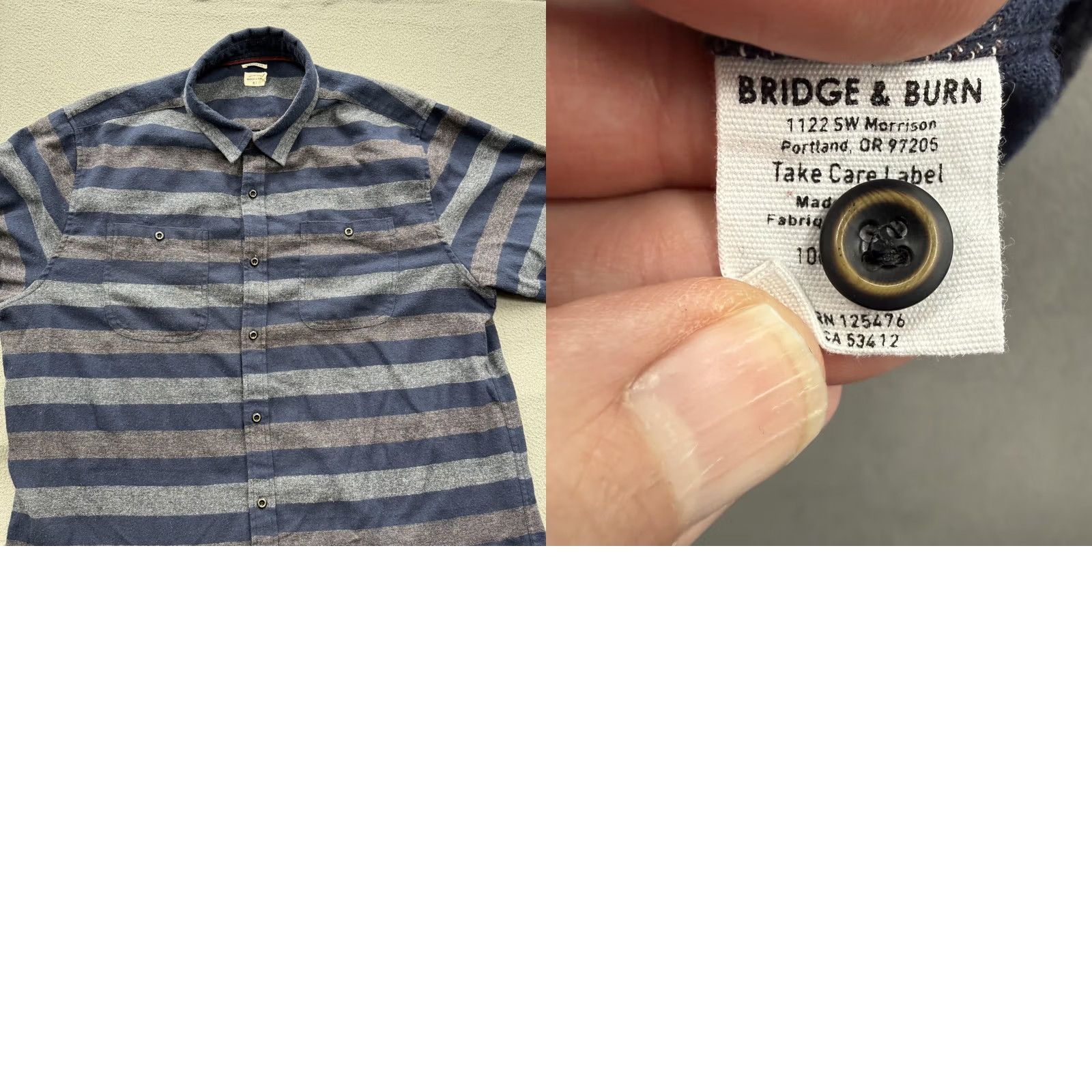 Vintage Bridge & Burn Shirt Mens 2XL Blue Striped Flannel Long Sleeve Button Up Casual Size US XXL / EU 58 / 5 - 8 Thumbnail