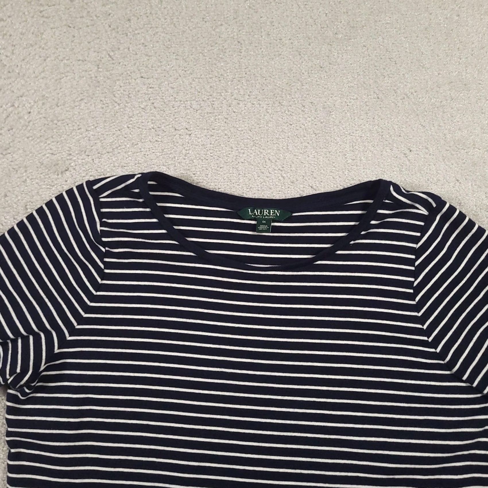 Ralph Lauren Lauren Ralph Lauren Shirt Womens 1X Navy Striped Short Sleeve Crewneck RL Logo Size XL / US 12-14 / IT 48-50 - 3 Thumbnail