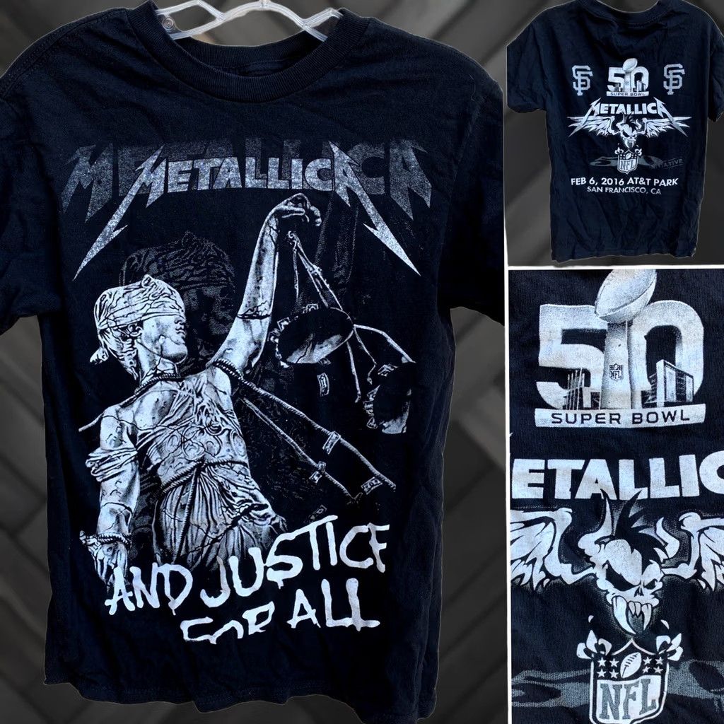 Vintage VINTAGE Metallica And Justice For All Super Bowl 50 2016 San Francisco T-Shirt S Mens Black Short Sleeve Crew Neck Graphic Tee Concert Size US S / EU 44-46 / 1 - 1 Thumbnail