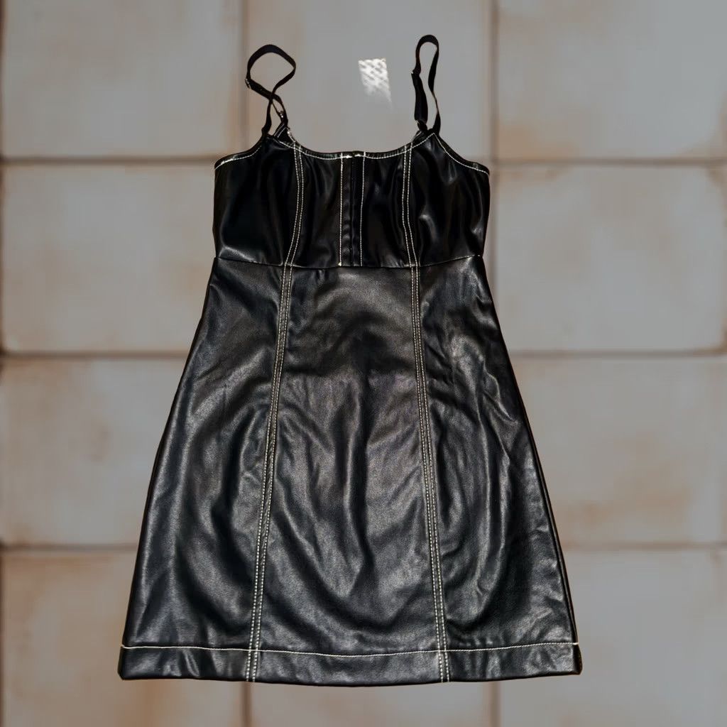 urban outfitters leather dress Urban Outfitters Women XS Black Faux Minidress NEW Short Zip snaps fitting turtleneck collar and