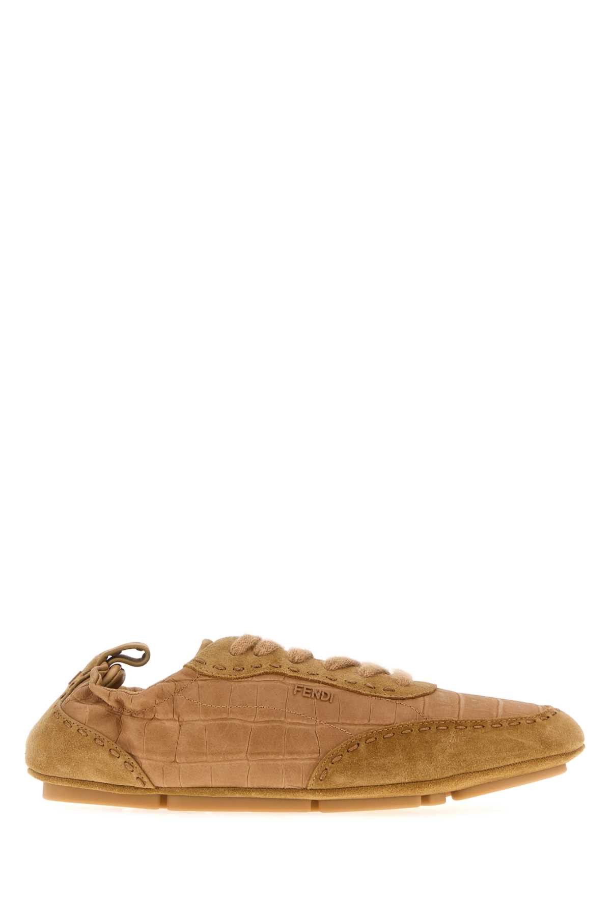Camel Leather And Suede Fendi Fit Sneakers