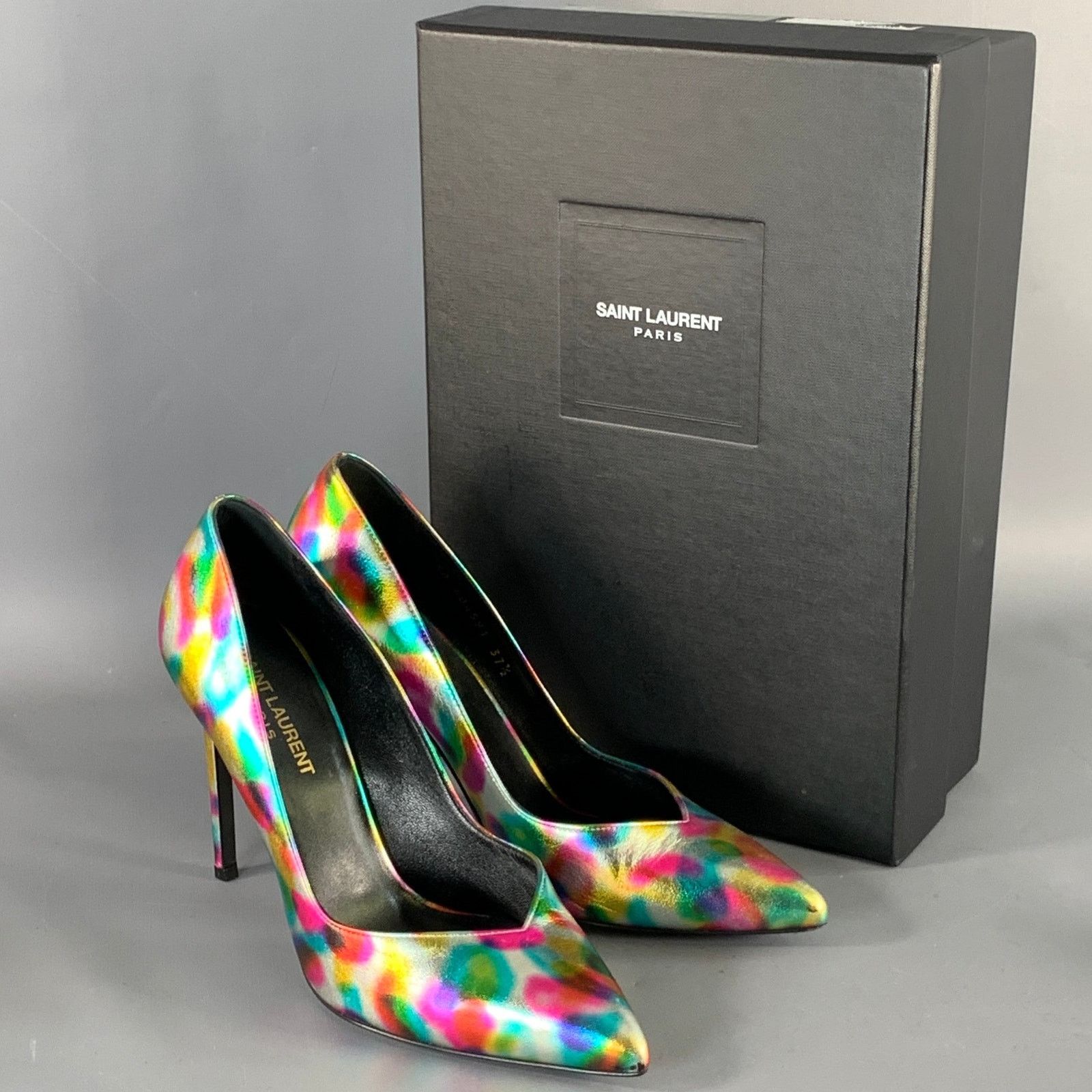 Saint Laurent Paris SAINT LAURENT Silver Multi Color Leather Stiletto Pumps Size US 7.5 / IT 37.5 - 10 Thumbnail