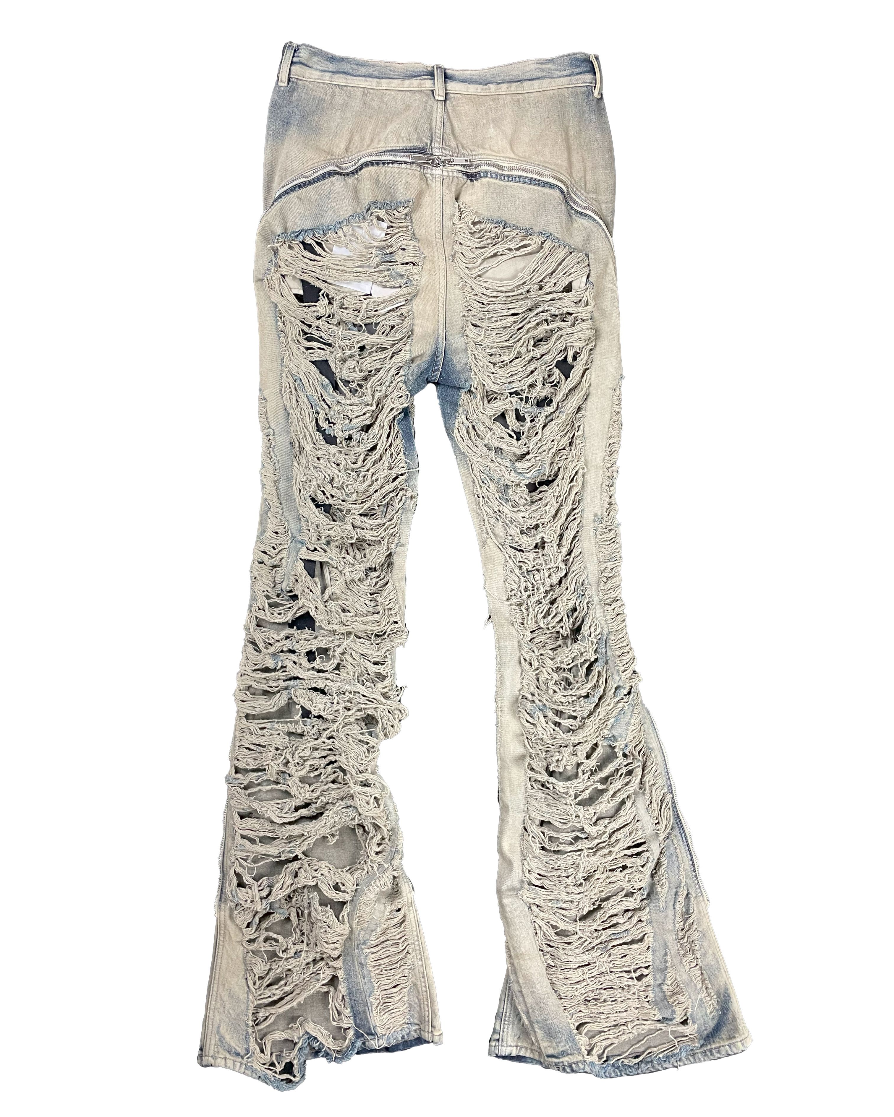 Rick Owens RUNWAY SHREDDED BOLAN BANANA DENIM FW23 LUXOR Size US 31 - 2 Thumbnail