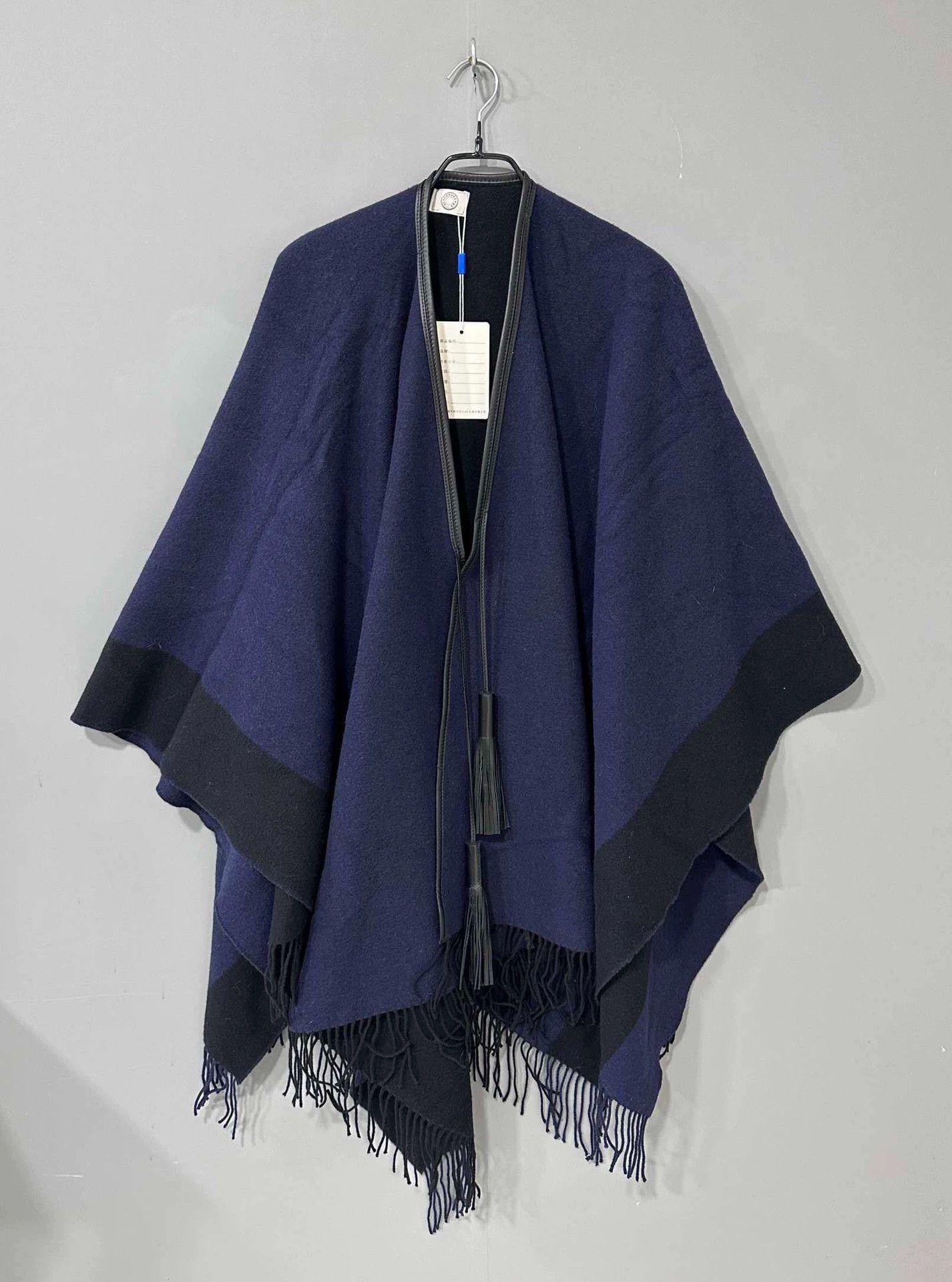 Hermes Hermes Blue Leather-Trimmed Fringe Cape - dmc Size M / US 6-8 / IT 42-44 - 1 Thumbnail