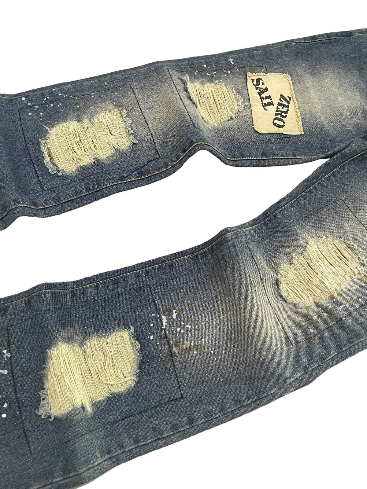 Zaero sail Japan Patch Work Distressed Dirty Blue Wash Jeans