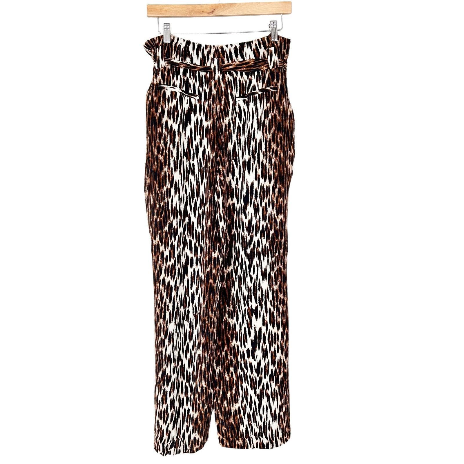 L'AGENCE L'Agence Bobby Leopard Silk Paper Bag Wide Leg Belted Pants Size 30" / US 8 / IT 44 - 4 Thumbnail