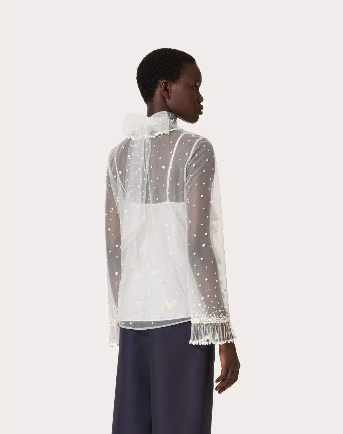 Valentino o1s1wg110426 Tulle Illusione Embroidered Top in Ivory Size XS / US 0-2 / IT 36-38 - 6 Thumbnail