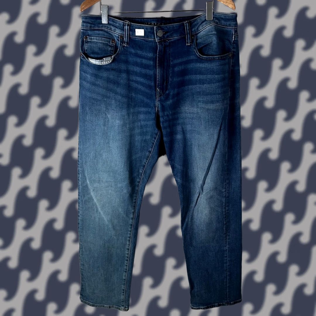 American Eagle Outfitters American Eagle Ne(x)t Level Flex Jeans 36x32 Blue Medium Wash Denim Mens Straight 5-Pocket Zip Button Regular Rise Mid Comfort Stretch Size US 36 / EU 52 - 1 Thumbnail
