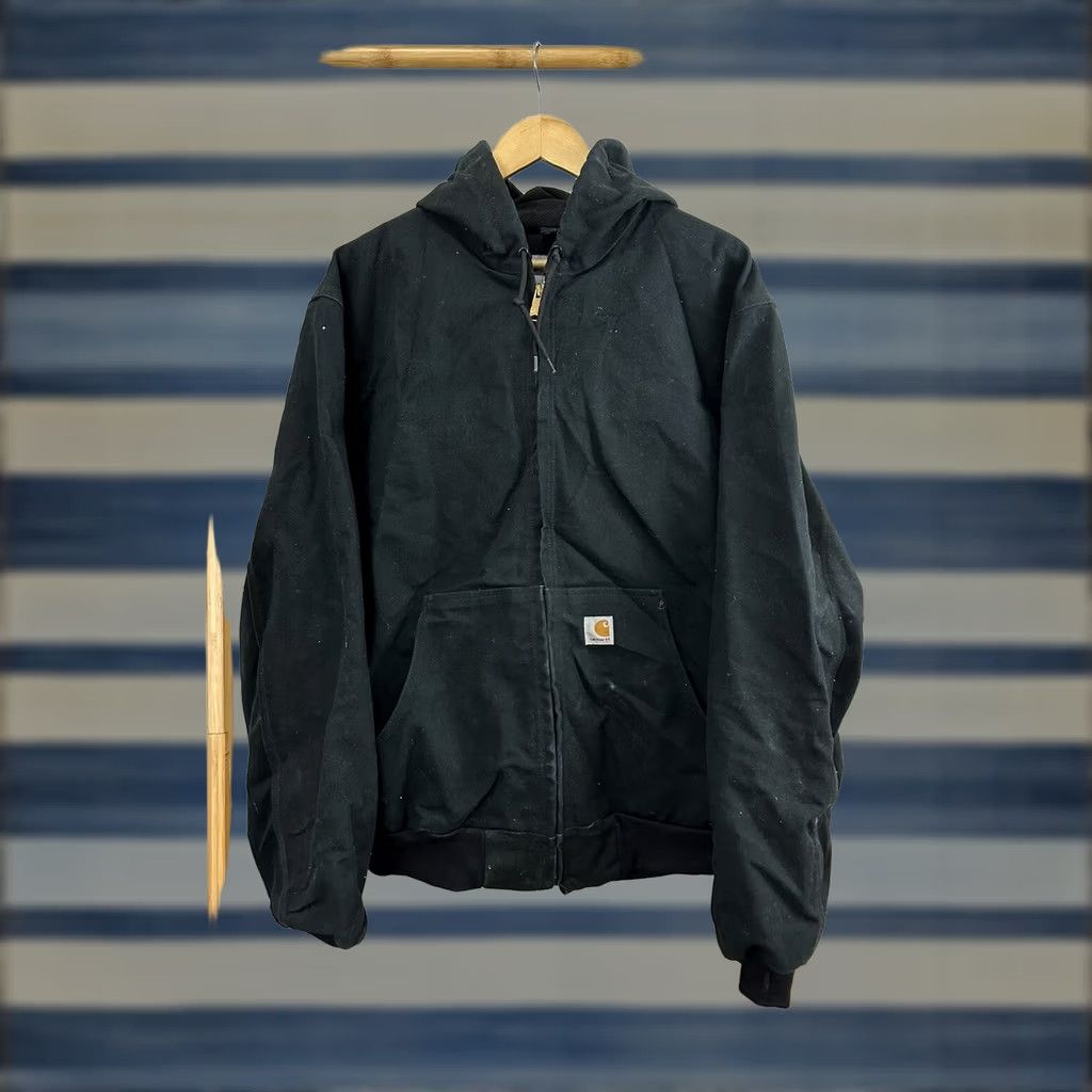 Carhartt VTG Carhartt Thermal Lined Black Canvas Hooded Work Jacket L Tall Mens Bomber Hooded Workwear Jacket Size US L / EU 52-54 / 3 - 1 Thumbnail