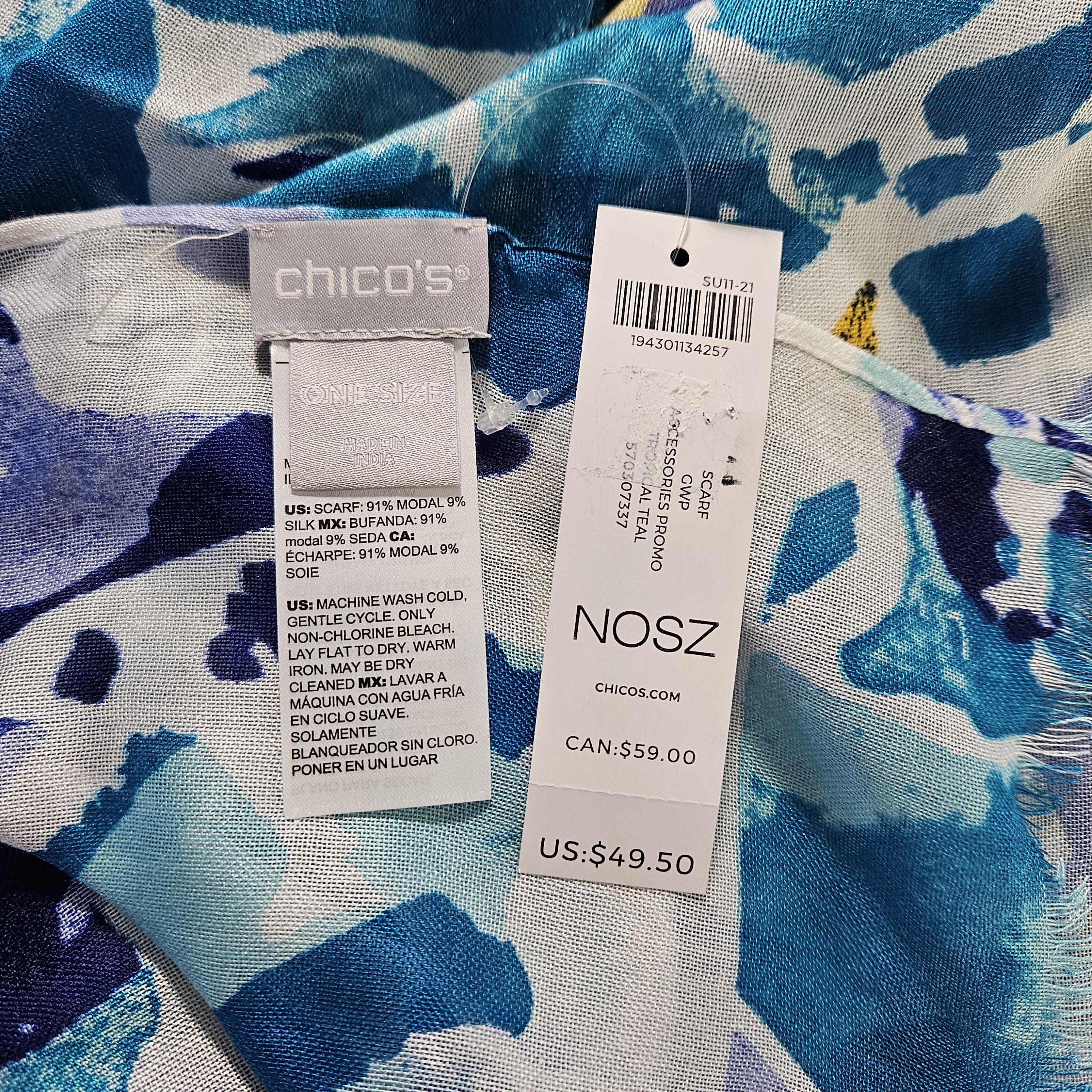 Chicos Chico's 72x22" Scarf Wrap Modal Silk Floral Lightweight Trop Size ONE SIZE - 9 Thumbnail