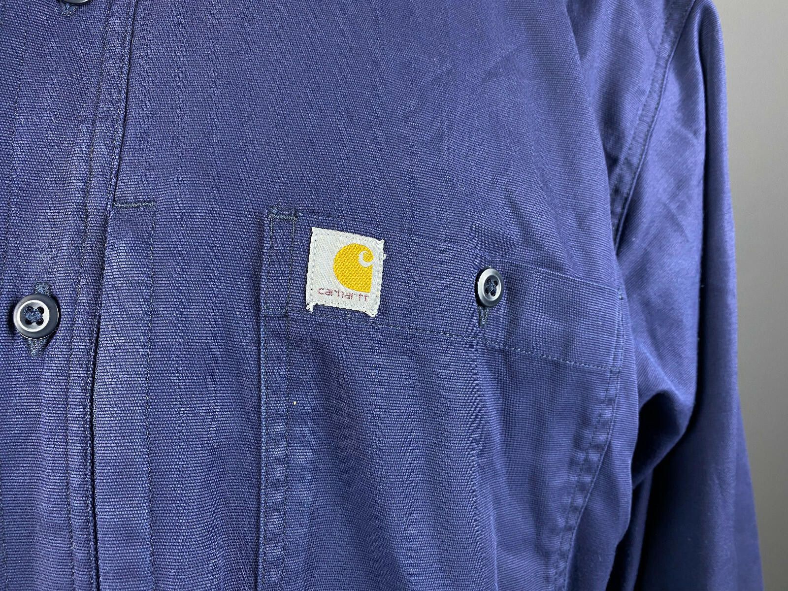 Carhartt Men Carhartt Navy Blue Cotton Button Up Overshirt Size XL Size US XL / EU 56 / 4 - 3 Thumbnail