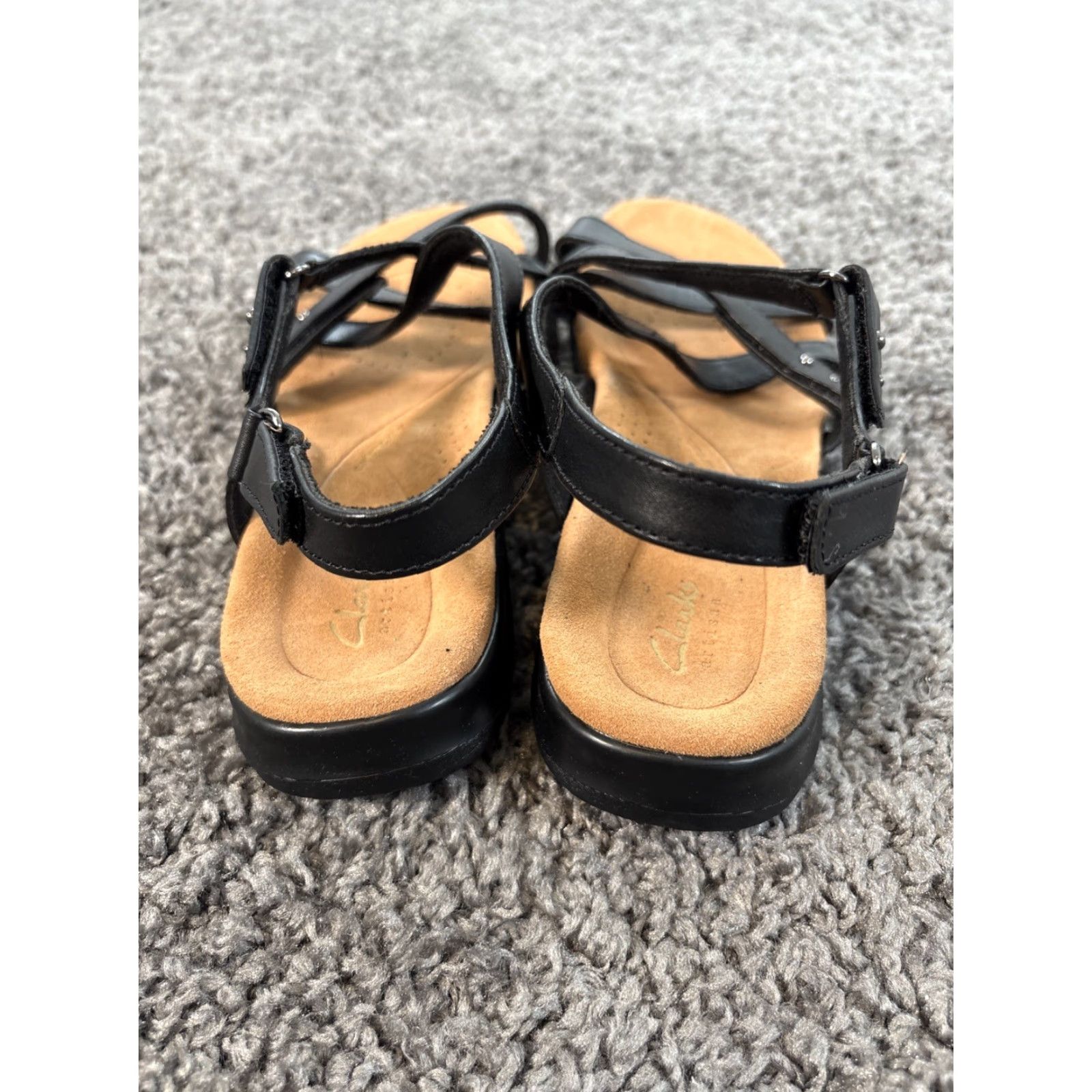 Clarks Clarks Sandals Women Black Strappy Open Toe Hook & Loop Size 11 Faux Leather Shoes Size US 11 / IT 41 - 3 Thumbnail