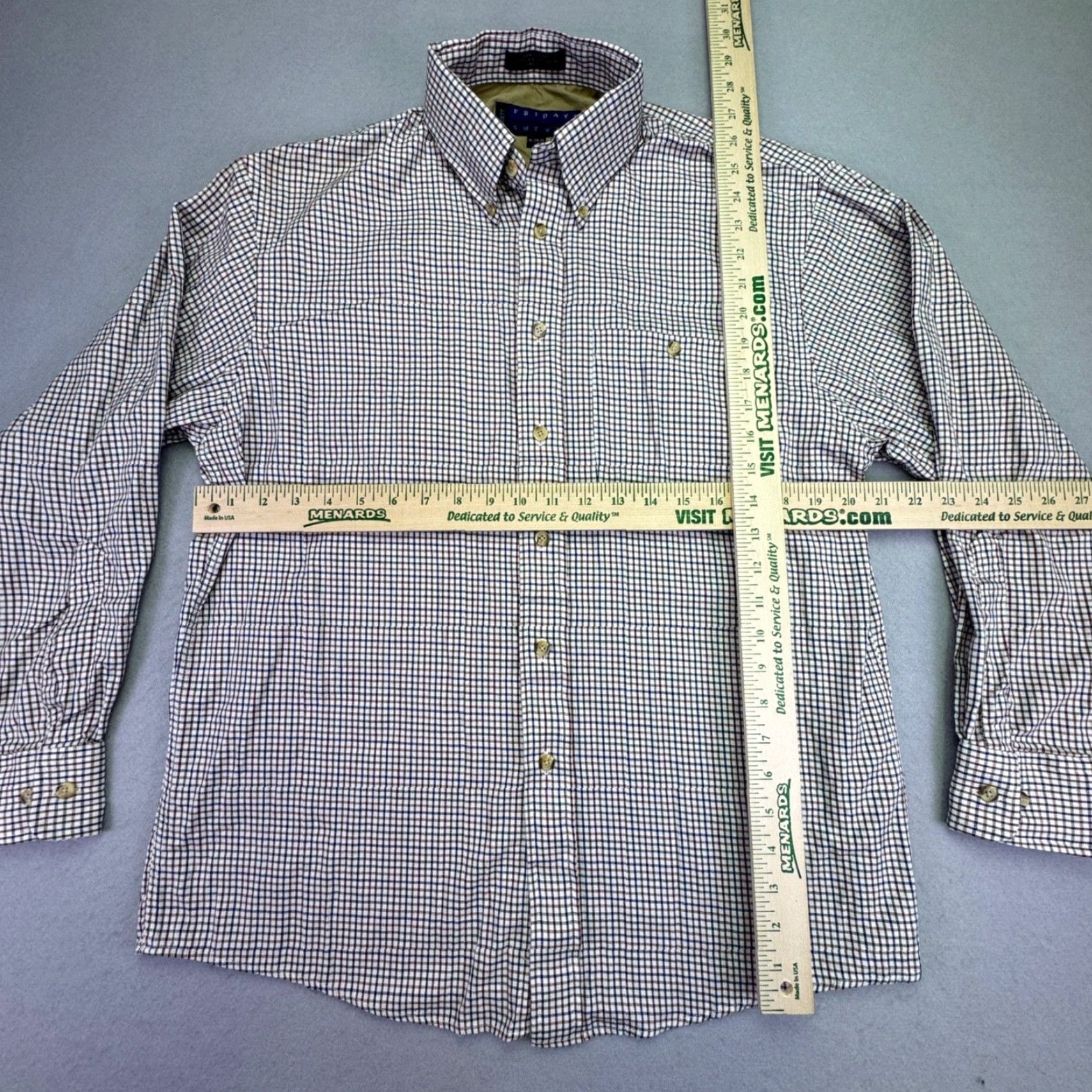 Vintage VINTAGE Fridays Cluett Button-Down Shirt Mens 16-34/35 Classic Fit Brown Plaid Casual Workwear Dress Shirt Menswear 100% Cotton Size US L / EU 52-54 / 3 - 3 Thumbnail