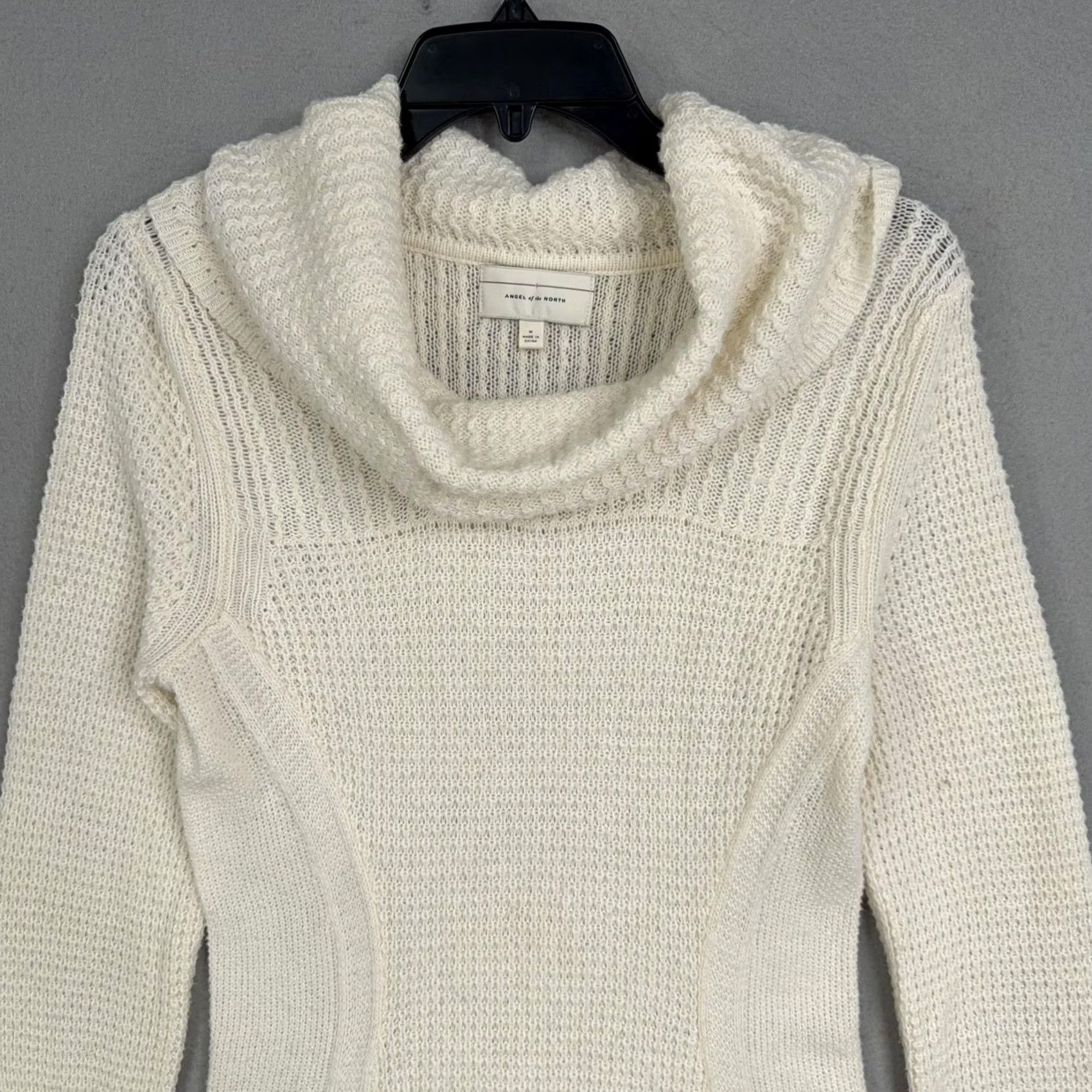 Vintage Angel Of The North Sweater Tunic Womens M White Cowl Neck Waffle Knit Slim Size M / US 6-8 / IT 42-44 - 2 Thumbnail