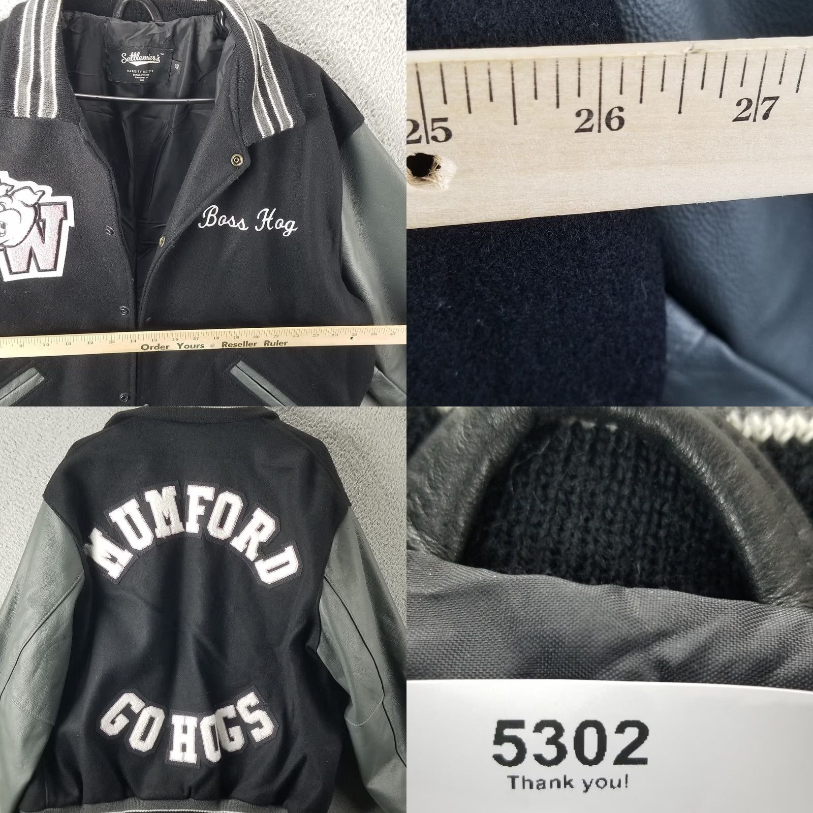 Vintage VINTAGE Settlemier's Leather Wool Varsity Jacket Men 46 XXL Embroidered Logo Pockets Black Knit Reg Jacket Reg Mens 46 Embroidered Varsity Jacket Size US S / EU 44-46 / 1 - 8 Thumbnail