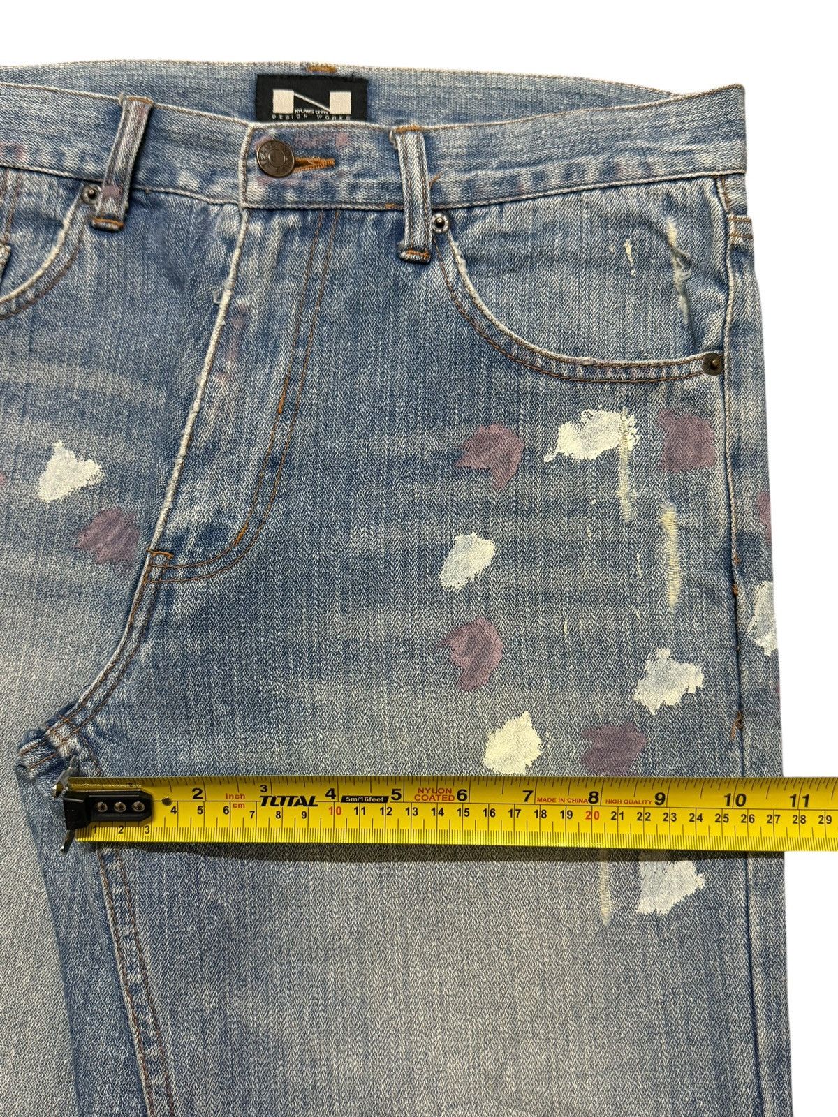 14th Addiction Vintage 90s Japanese Nylaus Blue Faded Wash Painted Wide Leg Size US 31 - 12 Thumbnail